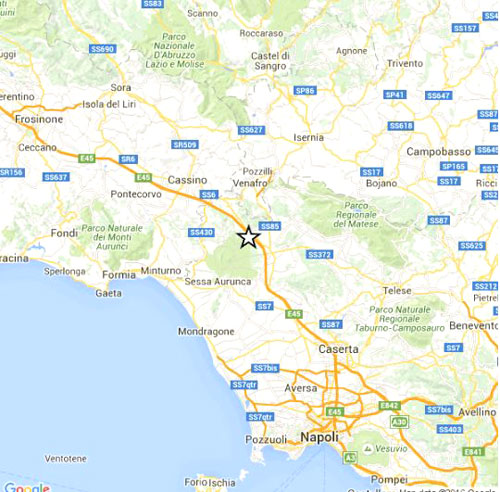 Mappa localizzata eventi sismici 
