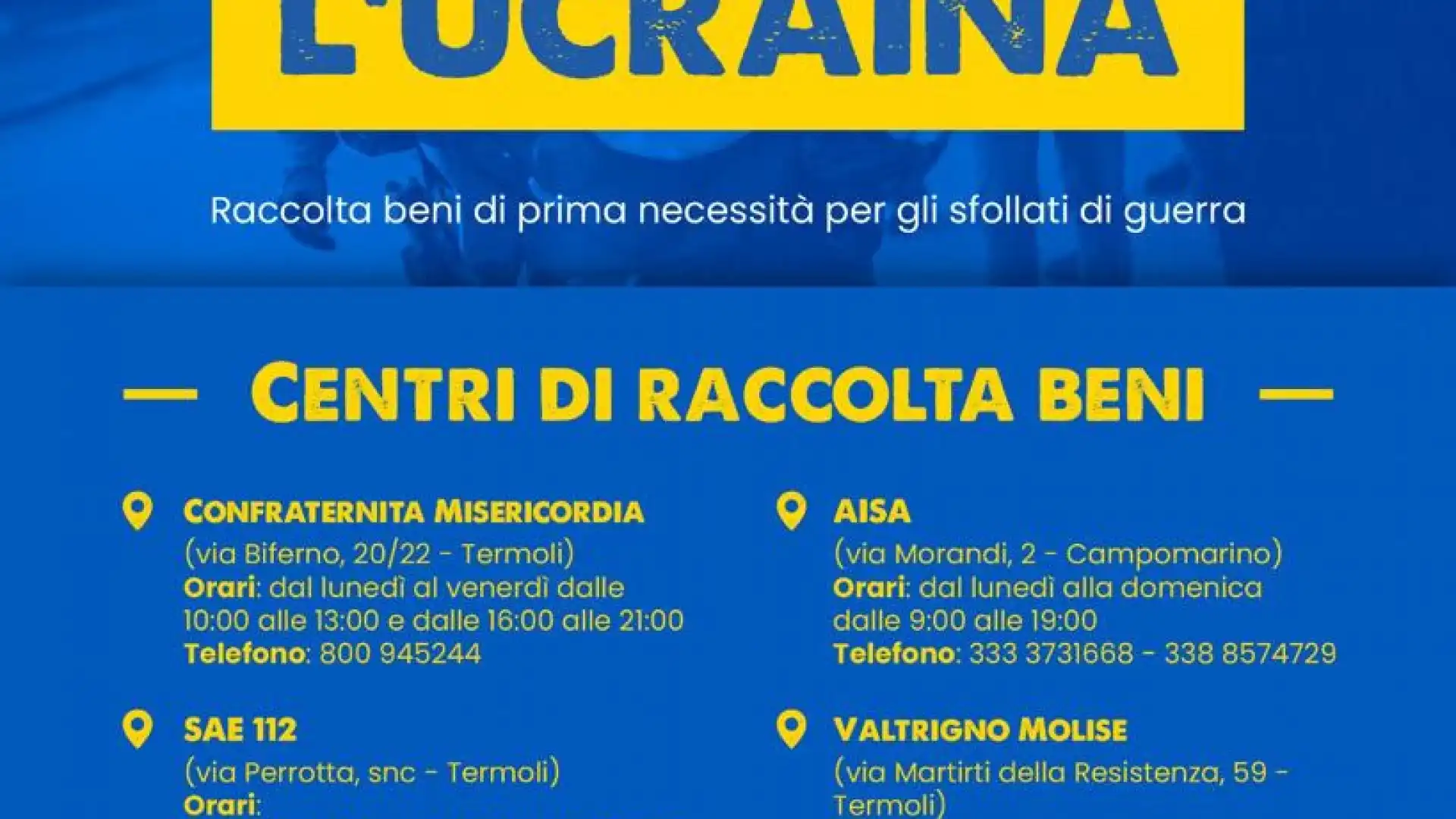 Termoli per l'Ucraina, avviata la raccolta dei beni in citta