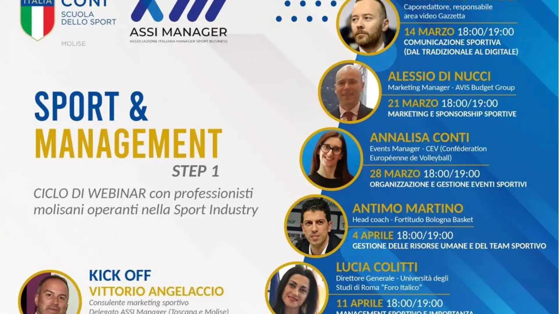 Coni Molise, lunedì il via al ciclo di webinar su “Sport & Management”.