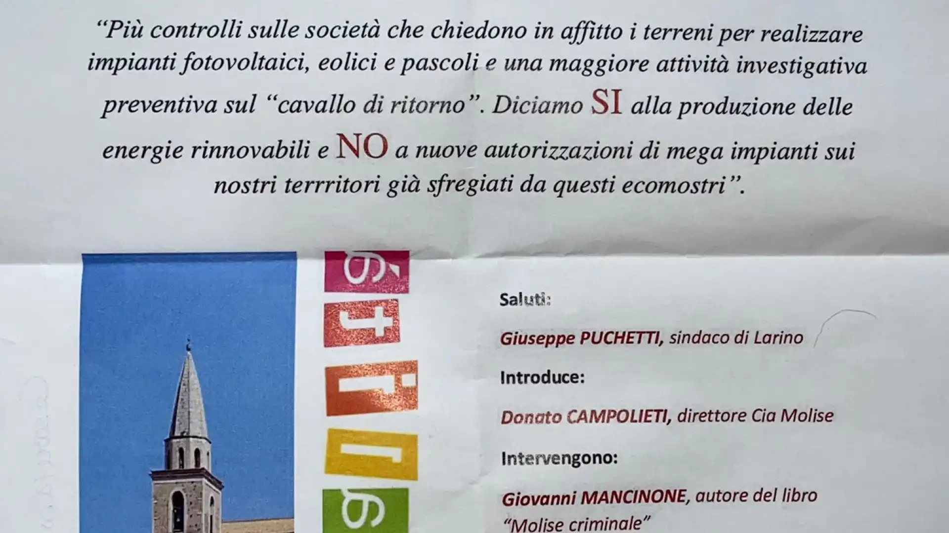 Lotta alle Mafie, la Cia Molise lunedì a Larino per discutere di “imprenditori, agricoltori e tricnea di legalità”.