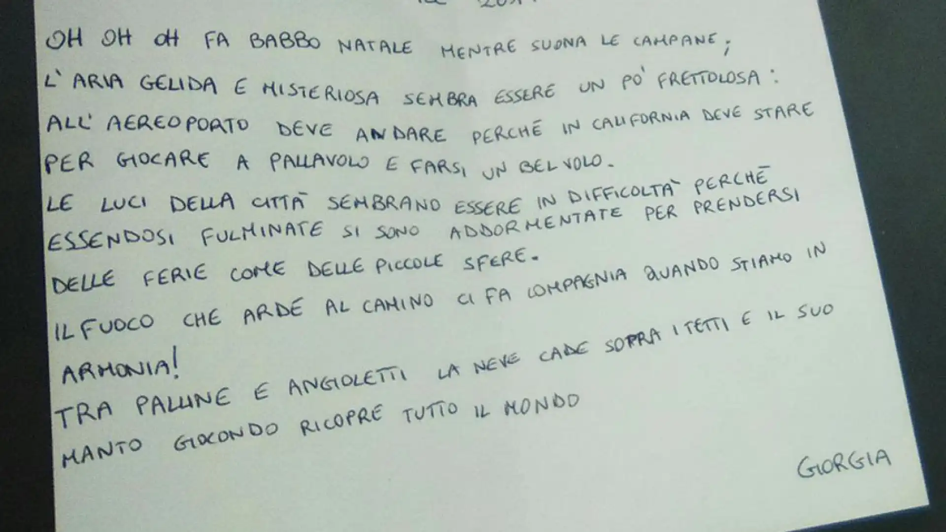 La Poesia di Natale della piccola Giorgia. Un talento collese che si esprime in rime