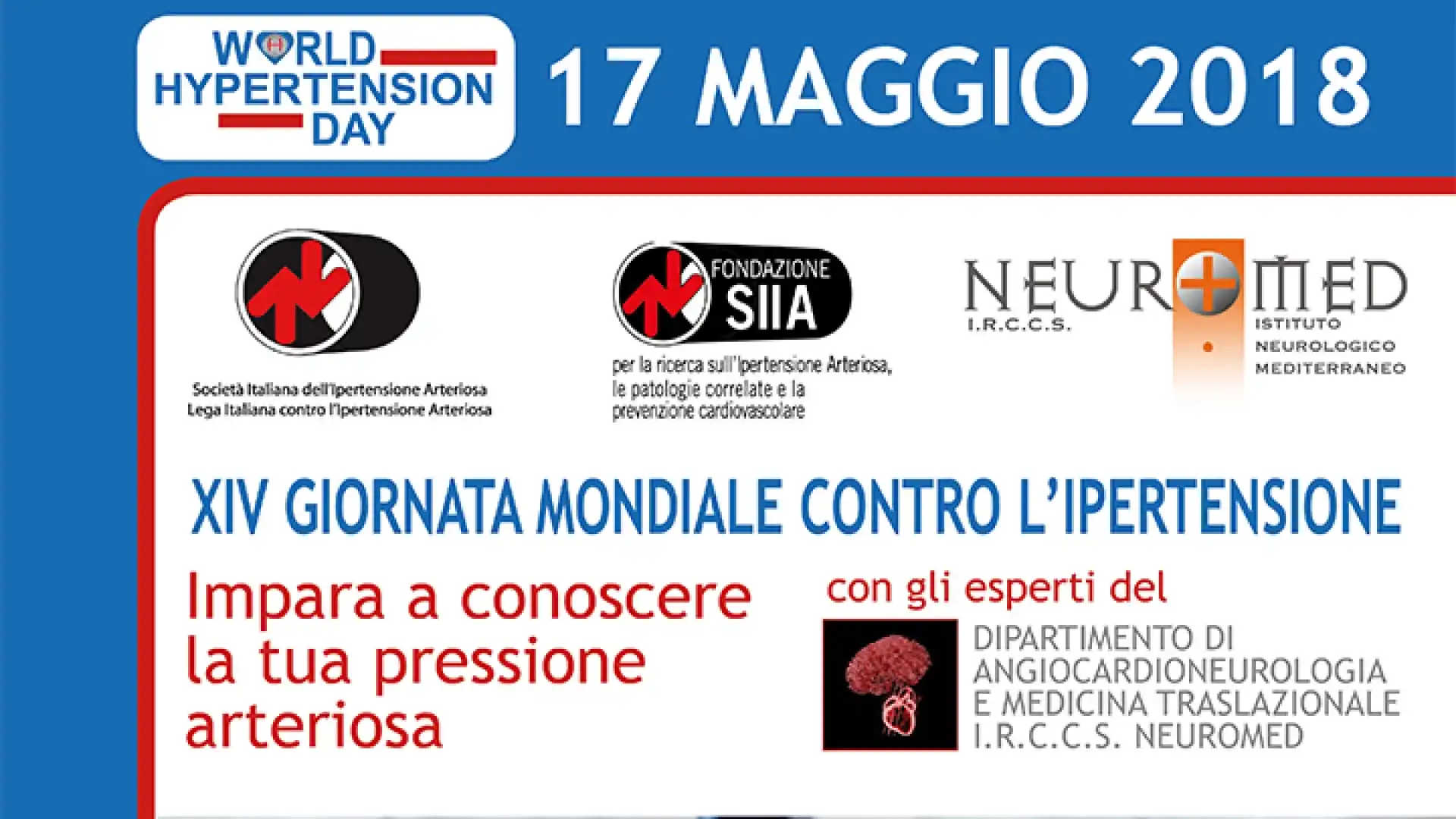 Pozzilli: al Neuromed si celebra la giornata mondiale dell’Ipertensione. Giovedì 17 maggio screening gratuiti con consulto medico.