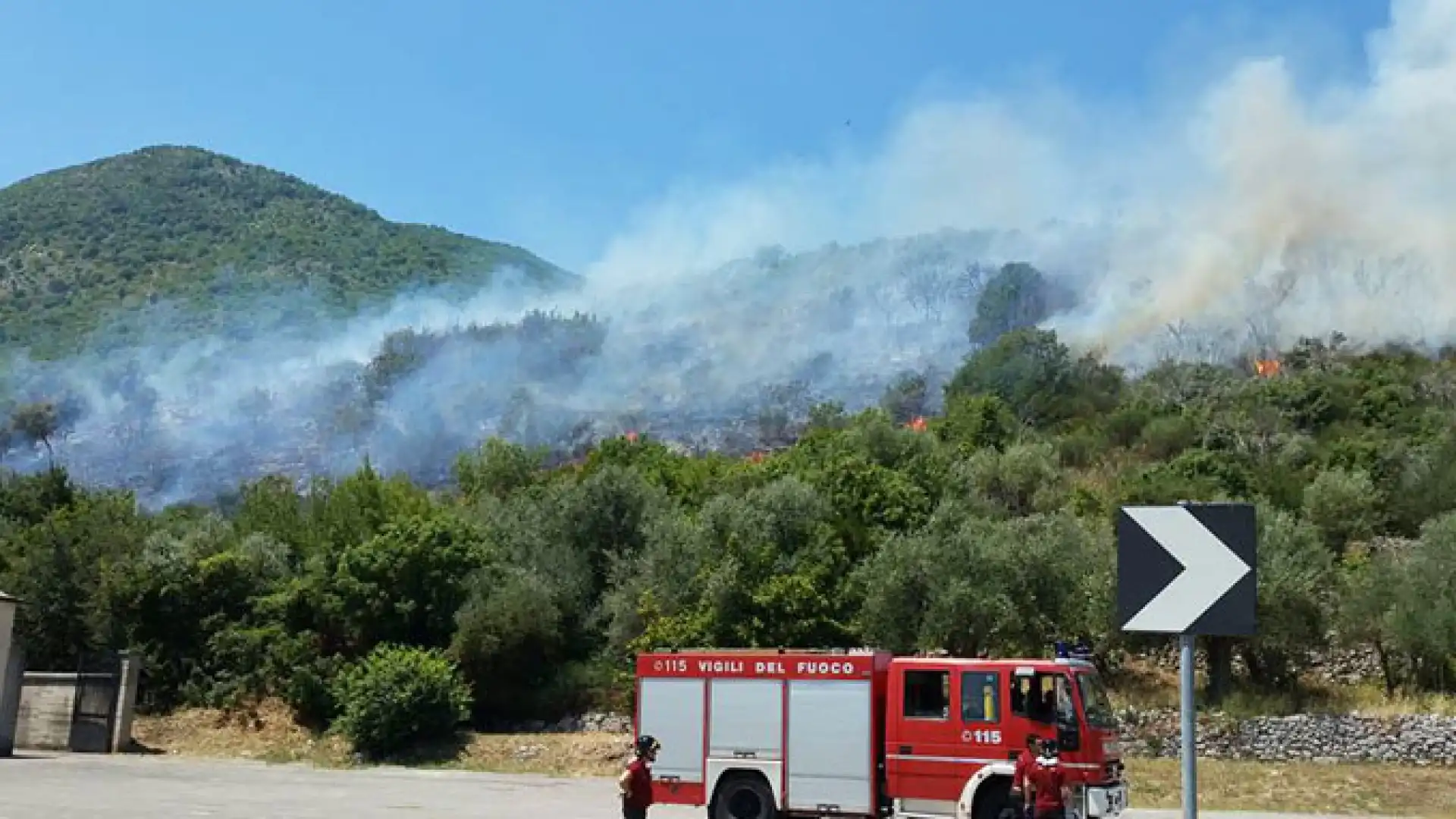 Pozzilli: fiamme nei pressi del cimitero comunale. Vanno in fumo diversi ettari di bosco.