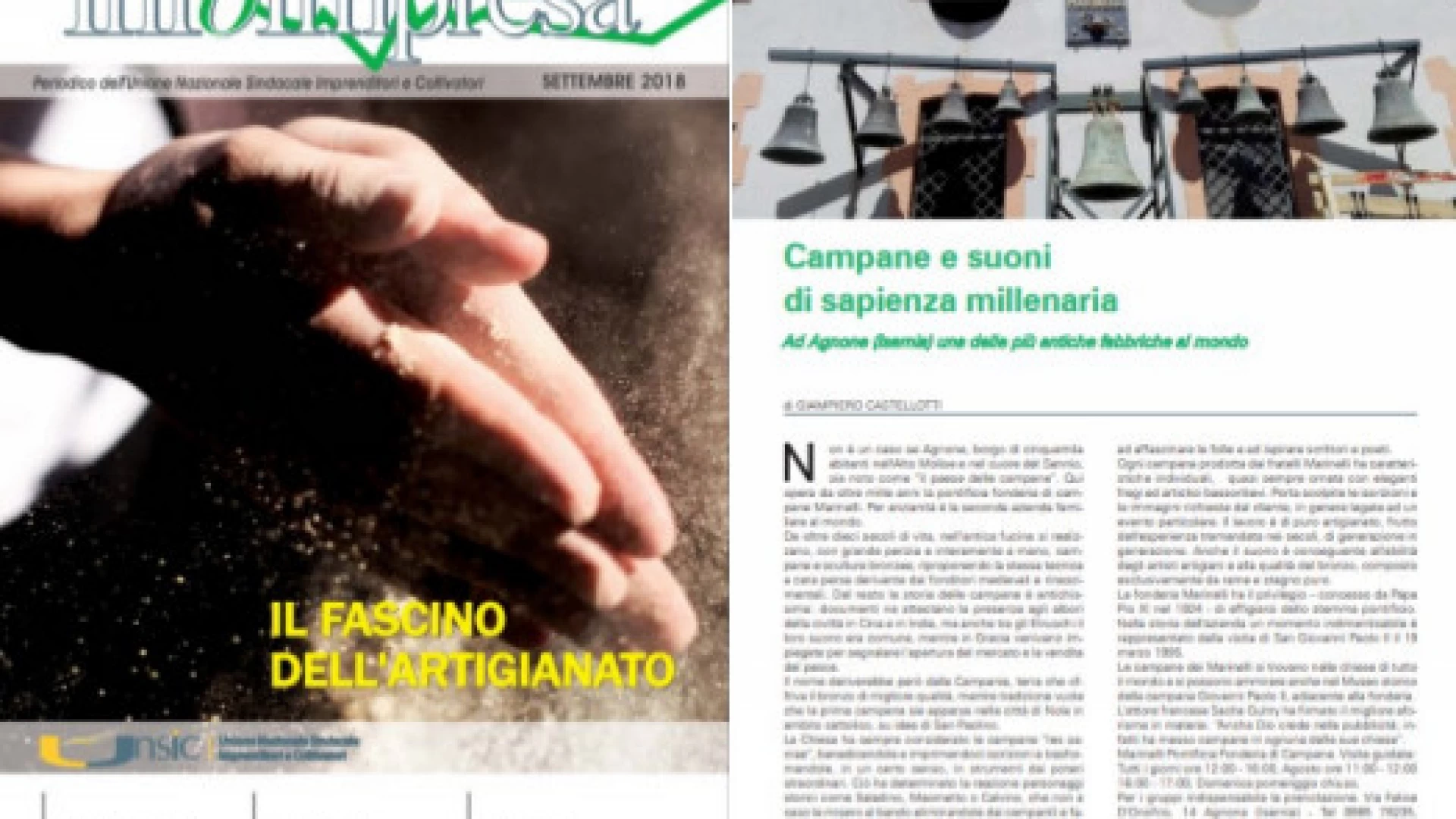 Le lame di Frosolone e le campane di Agnone: la rivista “Infoimpresa” rende omaggio al Molise.