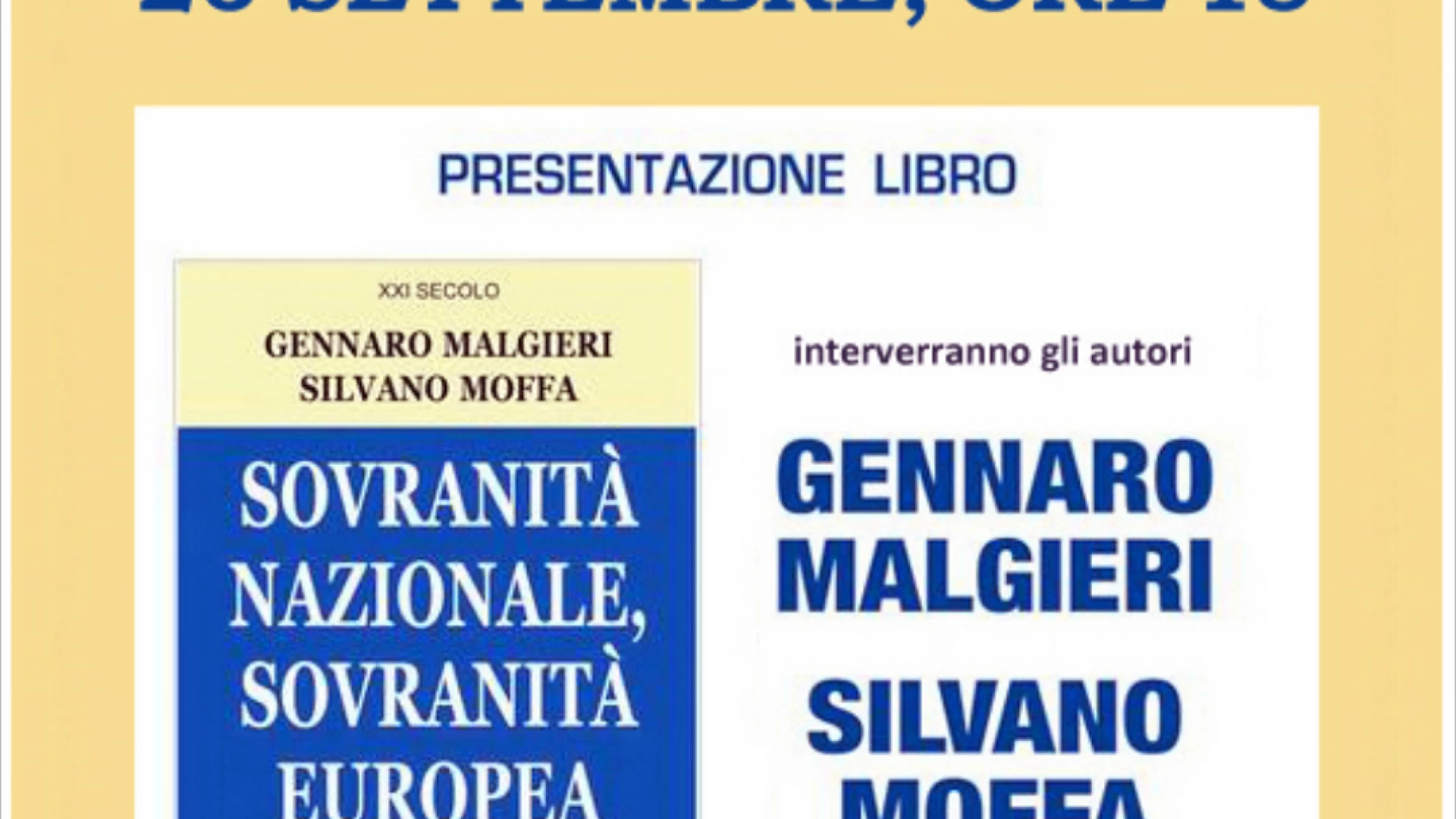 Isernia: si presenta interessante libro che parla di Sovranità.