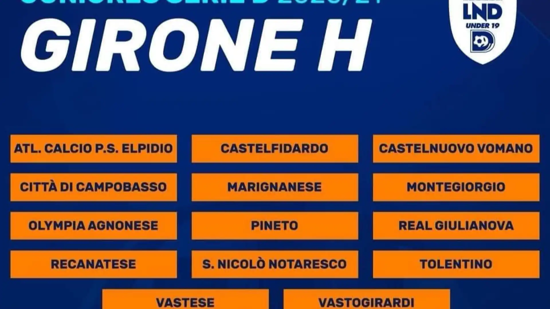 Juniores girone H. Varati i gironi con le tre molisane