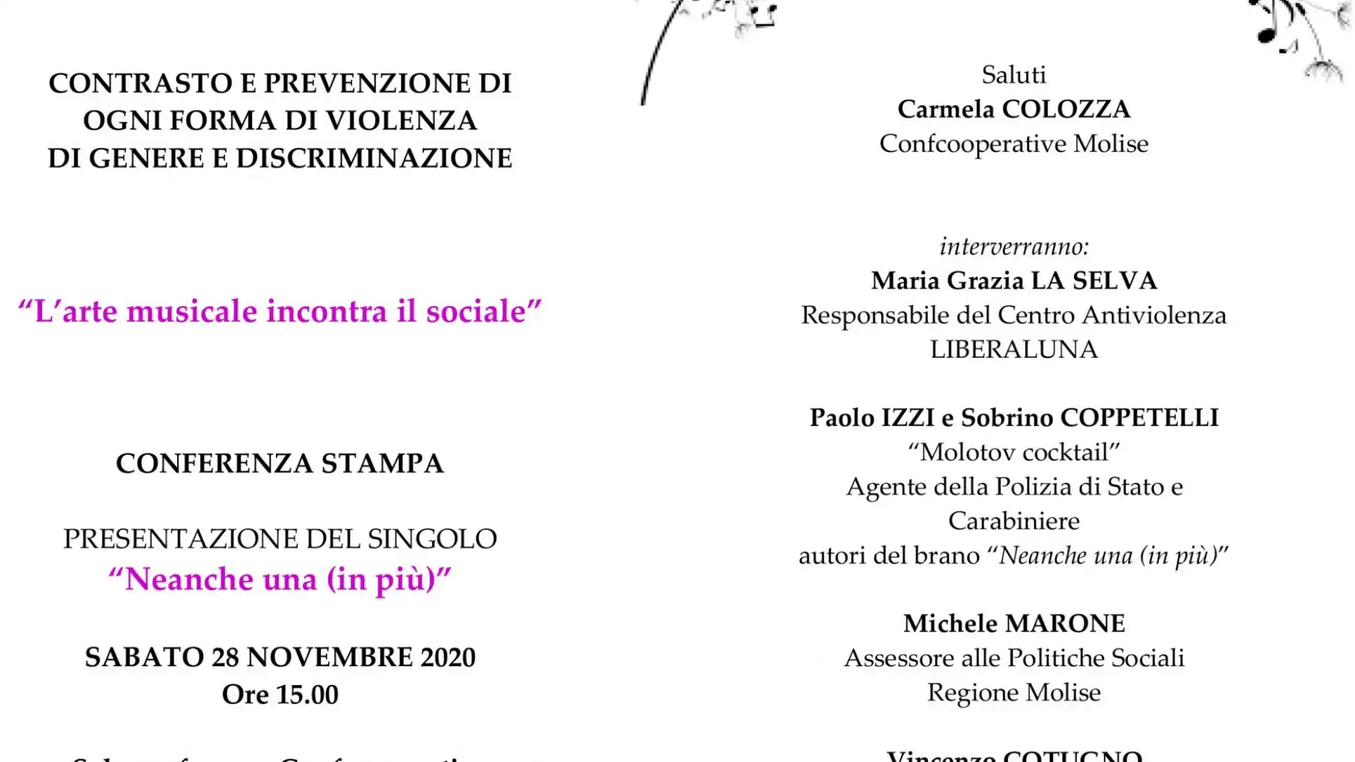 Campobasso: l'arte musicale incontra il sociale. Domani evento presso la sede di Confcooperative Molise