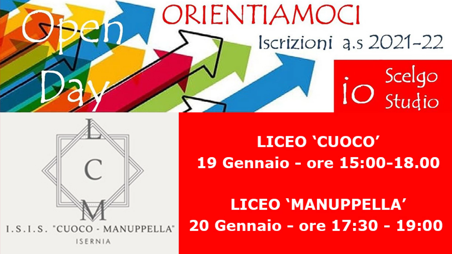 Isernia: e’ tutto pronto per l’Open Day virtuale dei licei Cuoco e Manuppella. Appuntamento il 19 e 20 gennaio.