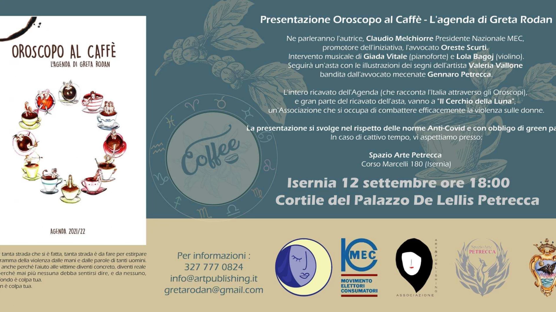 Isernia: domenica 12 settembre la presentazione dell’Agenda di Greta Rodan dal titolo “Oroscopo al Caffè”.