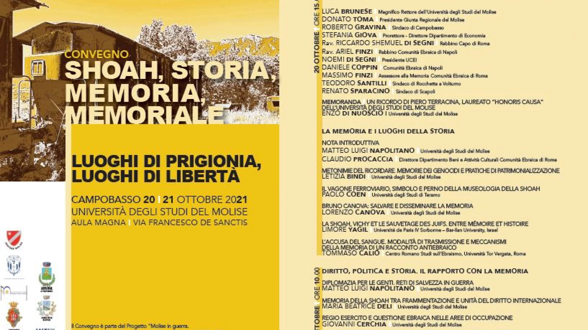 Unimol: al via la due giorni sul tema “Shoah, Storia, Memoria e Memoriale. Coinvolti anche i comuni di Rocchetta a Volturno e Scapoli.