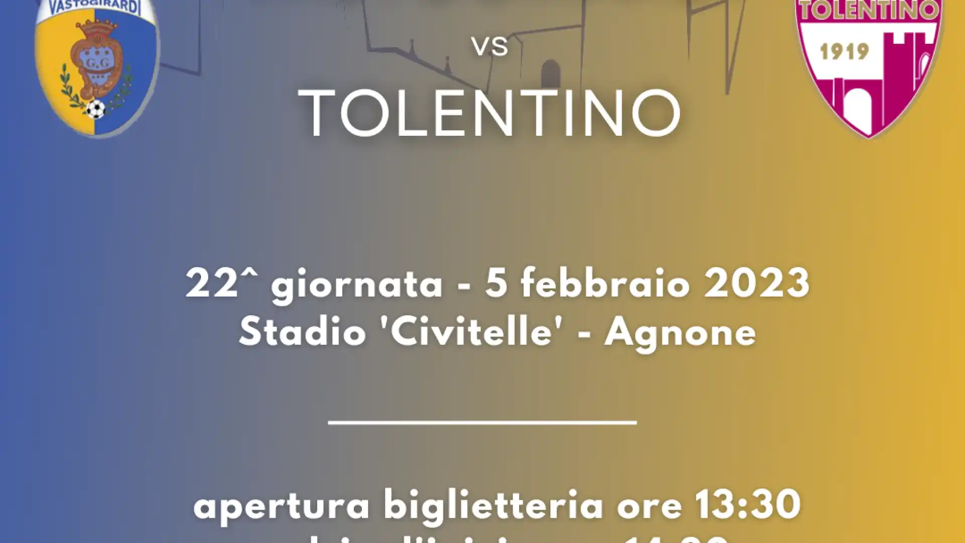 Vastogirardi-Tolentino, la gara del pomeriggio si disputerà causa meteo al Civitelle di Agnone.