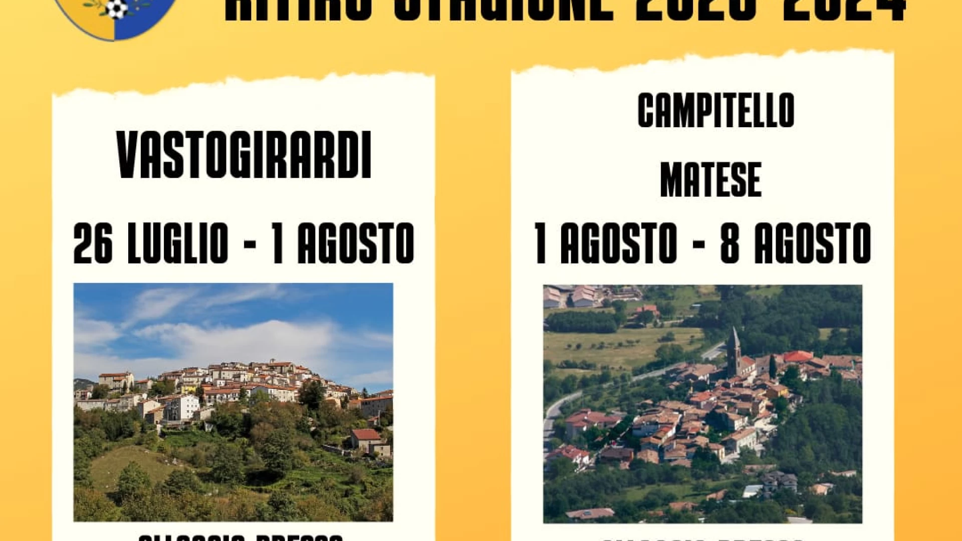 Serie D: il Vastogirardi in ritiro dal 26 luglio all’8 agosto. La società annuncia le conferme di Antogiovanni e Iacullo.