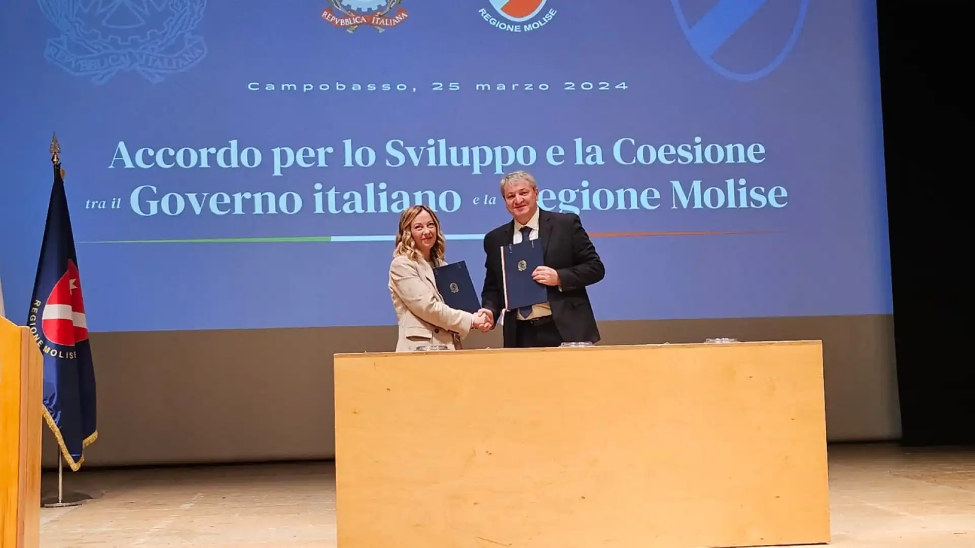 Meloni a Campobasso: firmato accordo di programma Stato-Regione. "Riusciremo ad esaltare tutte le potenzialità del Molise".