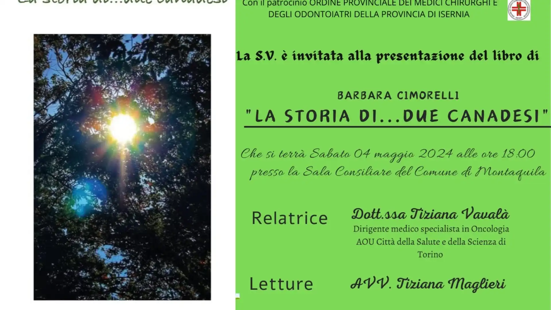 Montaquila: Sabato 4 maggio la presentazione dell’autobiografia di Barbara Cimorelli dal titolo “La storia di due canadesi”.