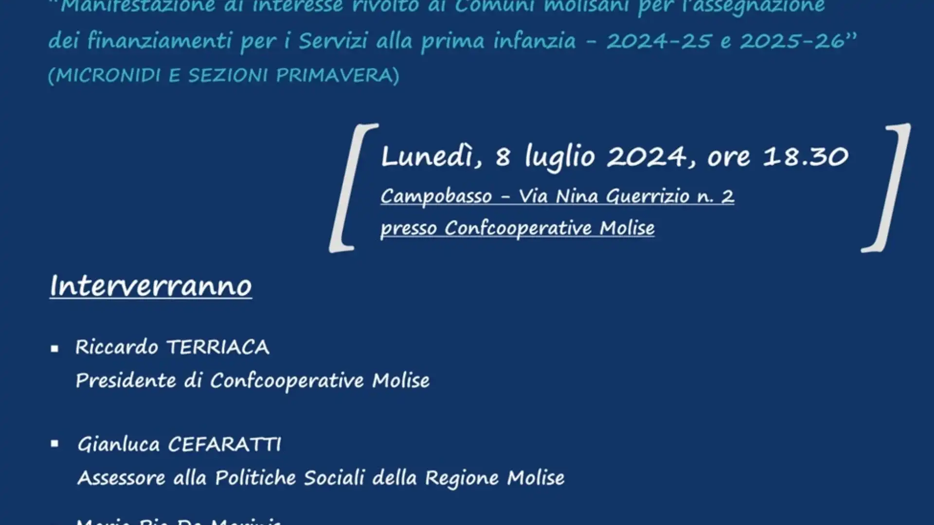 Finanziamenti servizi prima infanzia, lunedì 8 luglio a Campobasso interessante convegno rivolto agli operatori del settore.