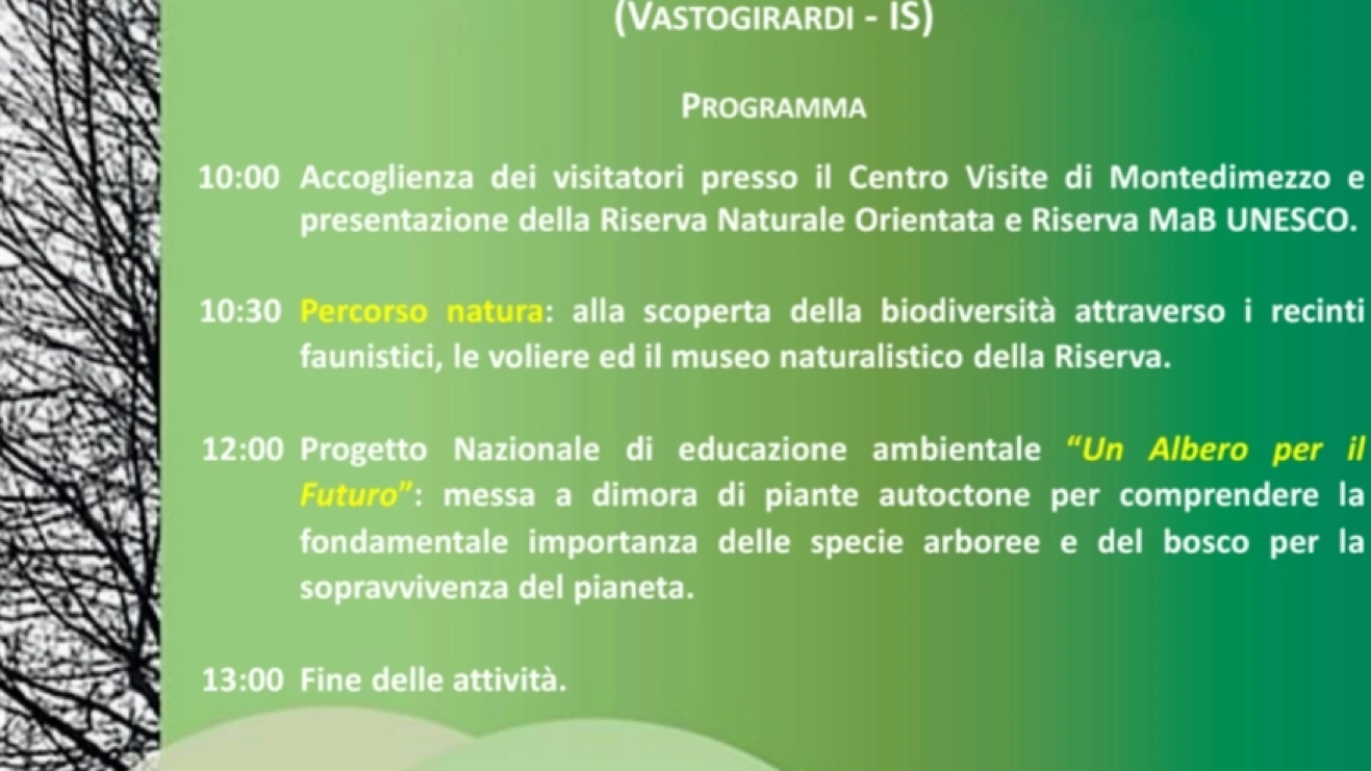 Giornata internazionale della Biodiversità, la riserva naturale di Montedimezzo apre le porte ai visitatori.