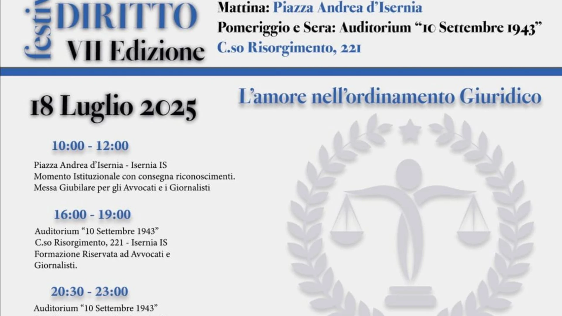 Settima Edizione del Festival del Diritto a Isernia