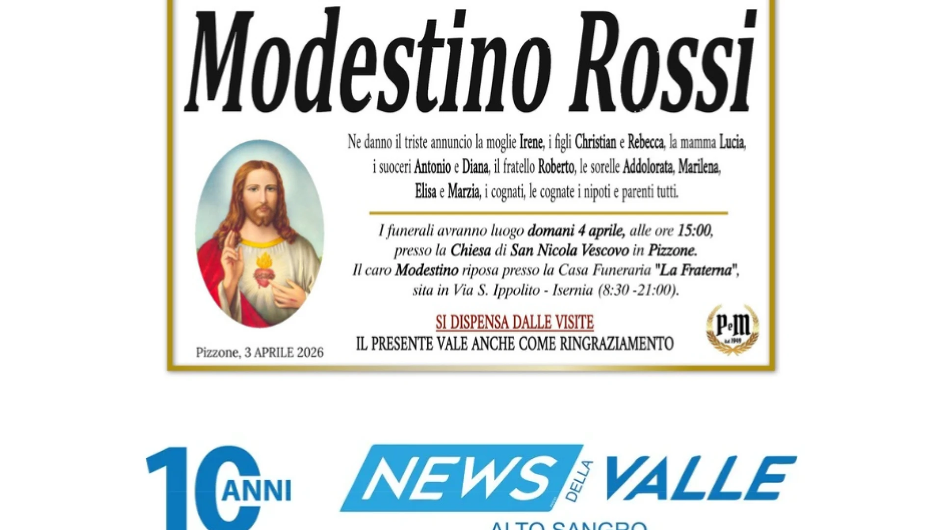 Lutto per la famiglia Rossi - Barilone per la perdita del caro Modestino.