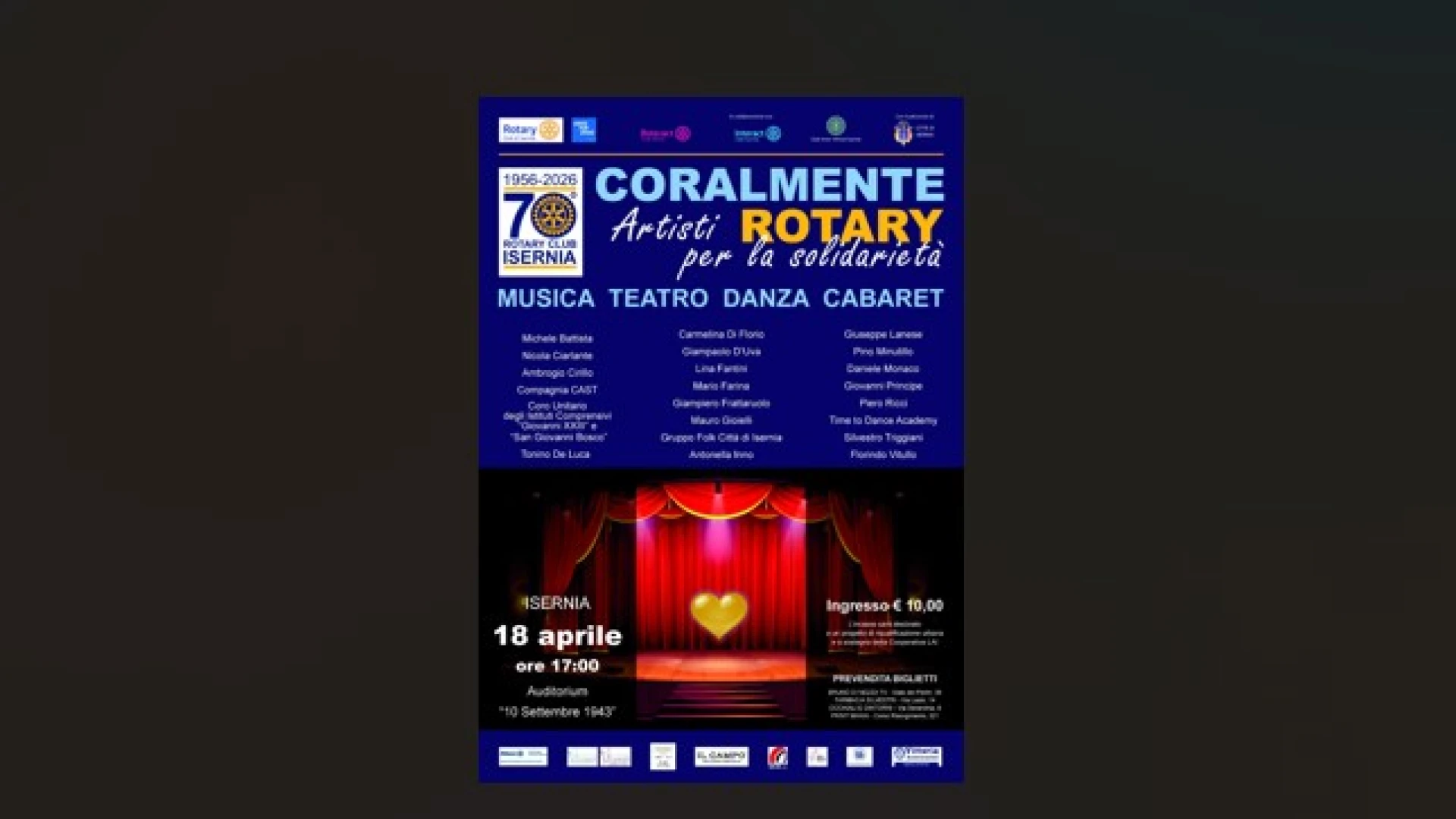 Isernia: “Coralmente Rotary”, artisti per la solidarietà. Evento in programma in città sabato 18 aprile.