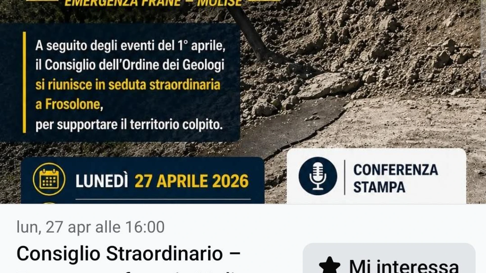 Frosolone: nel pomeriggio il Consiglio straordinario dell'Ordine dei geologi del Molise.