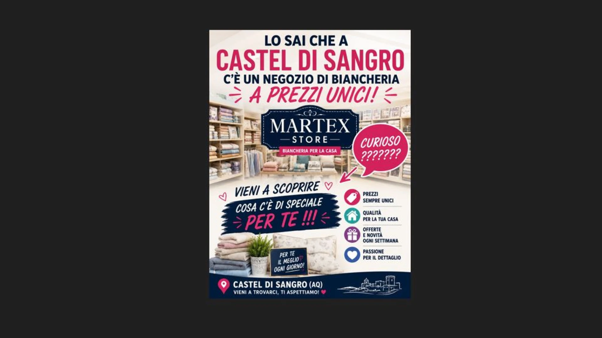 Martex Store Biancheria a Castel Di Sangro. Biancheria di qualità a prezzi unici. Vieni a trovarci in store.