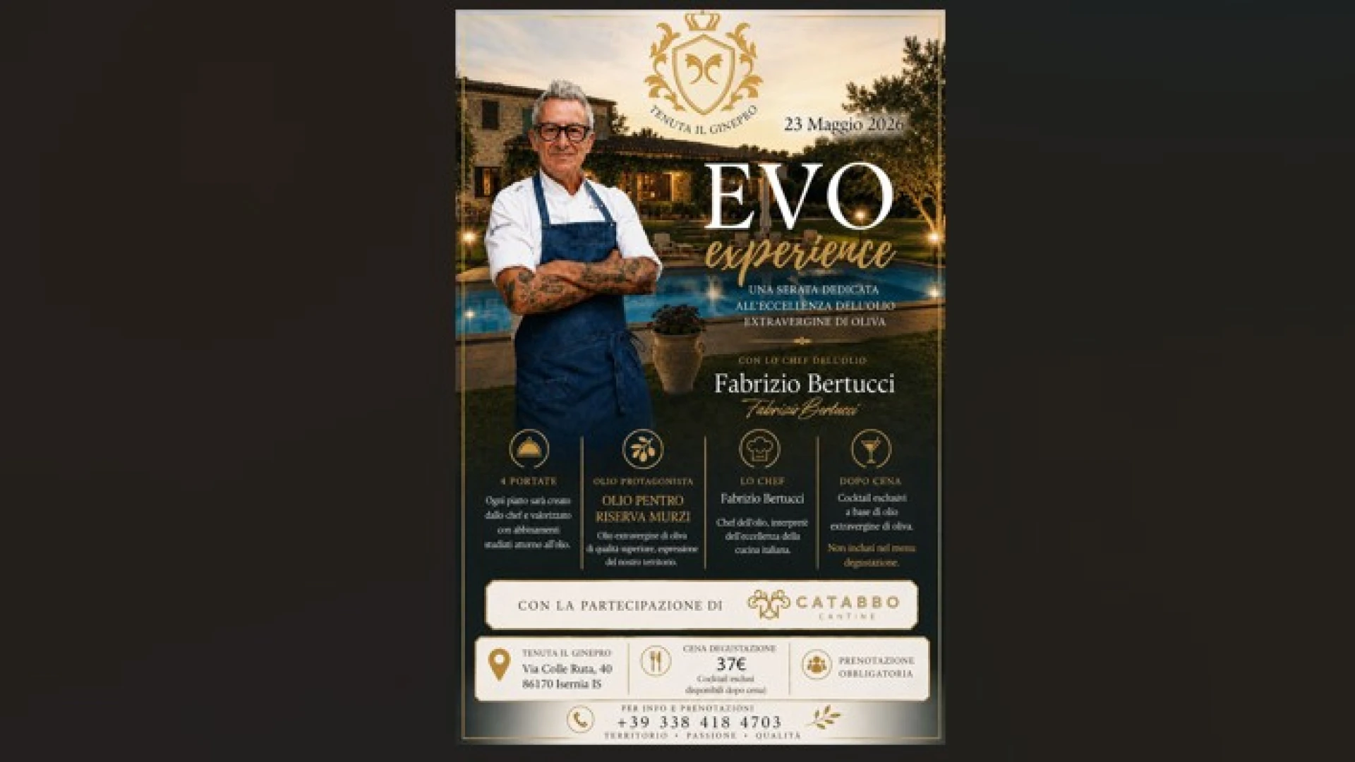 Isernia: sabato 23 maggio experience sull’olio extravergine da non perdere presso la Tenuta “Il Ginepro”.