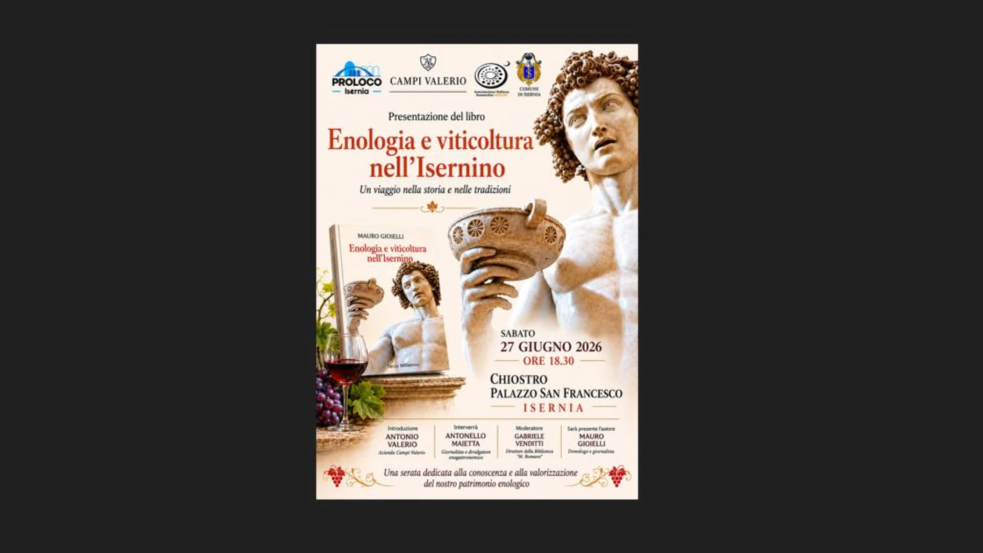 Enologia e Viticoltura nell’isernino. Il 27 giugno la presentazione del volume di Mauro Gioielli ad Isernia.