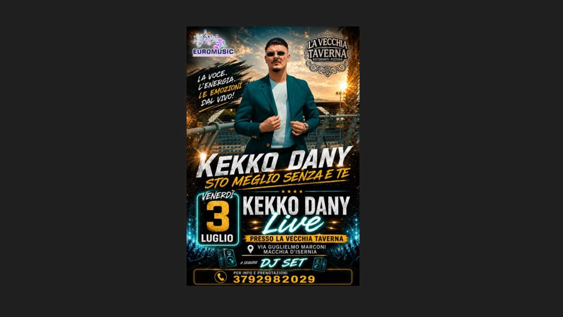 Macchia d’Isernia: venerdì 3 luglio l’esibizione di Kekko Dany con il tour “Sto meglio senza e te”.