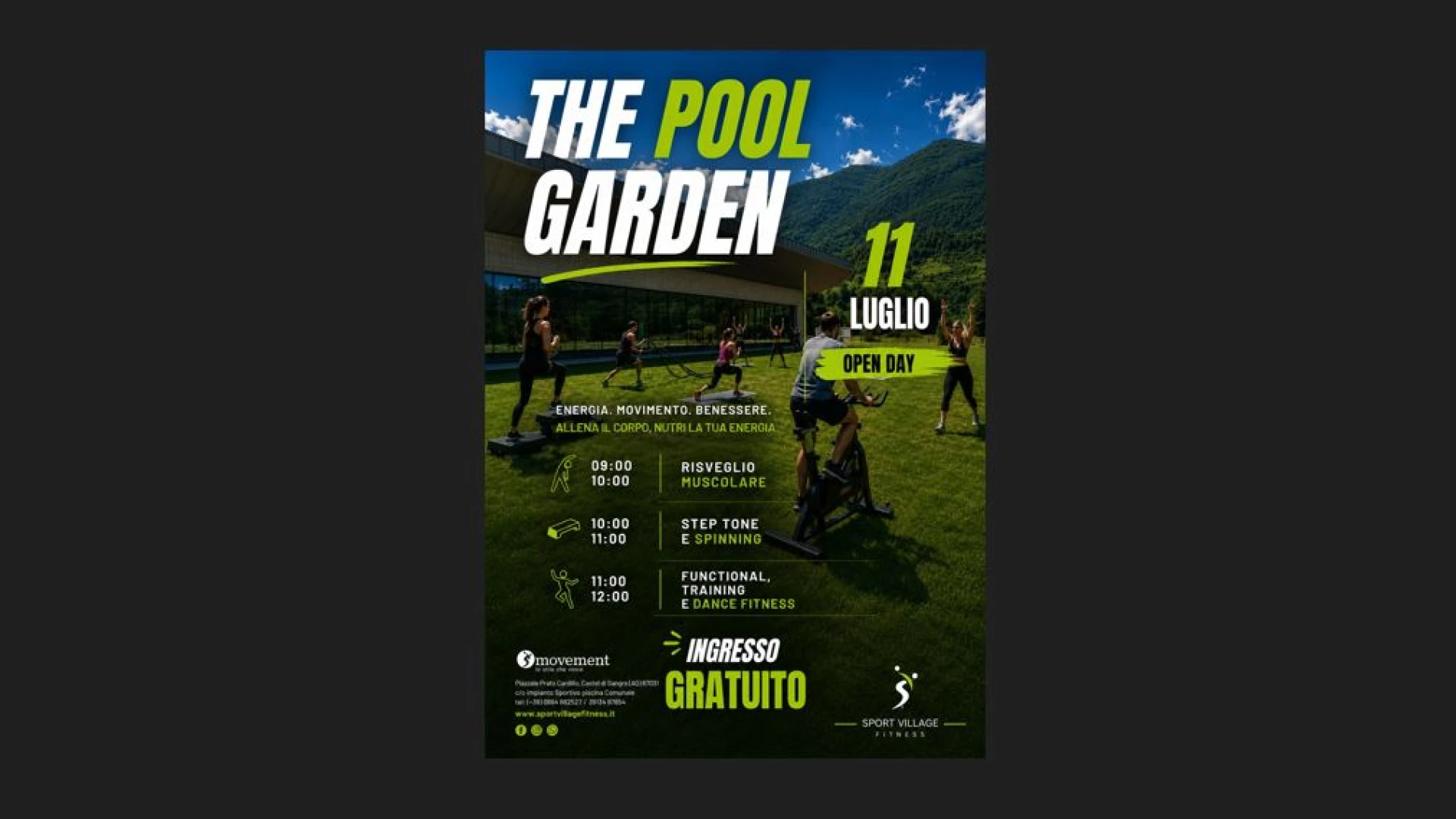 Castel Di Sangro: “The Pool Garden”, giornata dimostrativa delle attività all’esterno piscina promossa da Sport Village Fitness e M2 Movement. CASTEL DI SANGRO