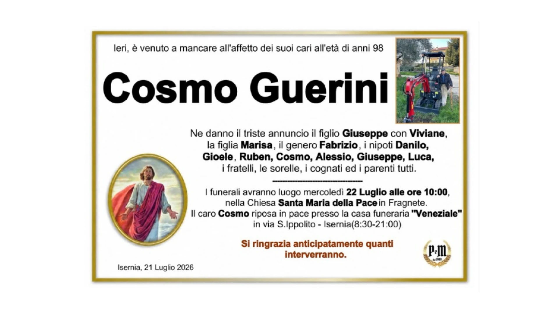 Isernia: lutto per la famiglia Guerini. (Foto)