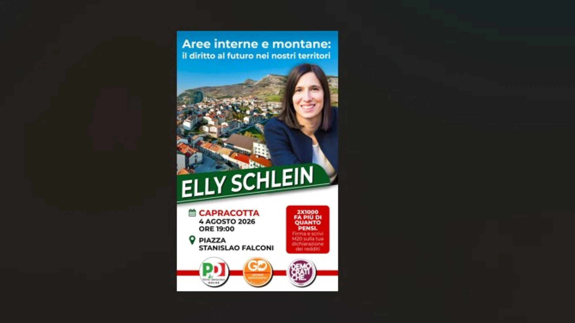 Capracotta, martedì arriva Elly Schlein: incontro su aree interne e montagna