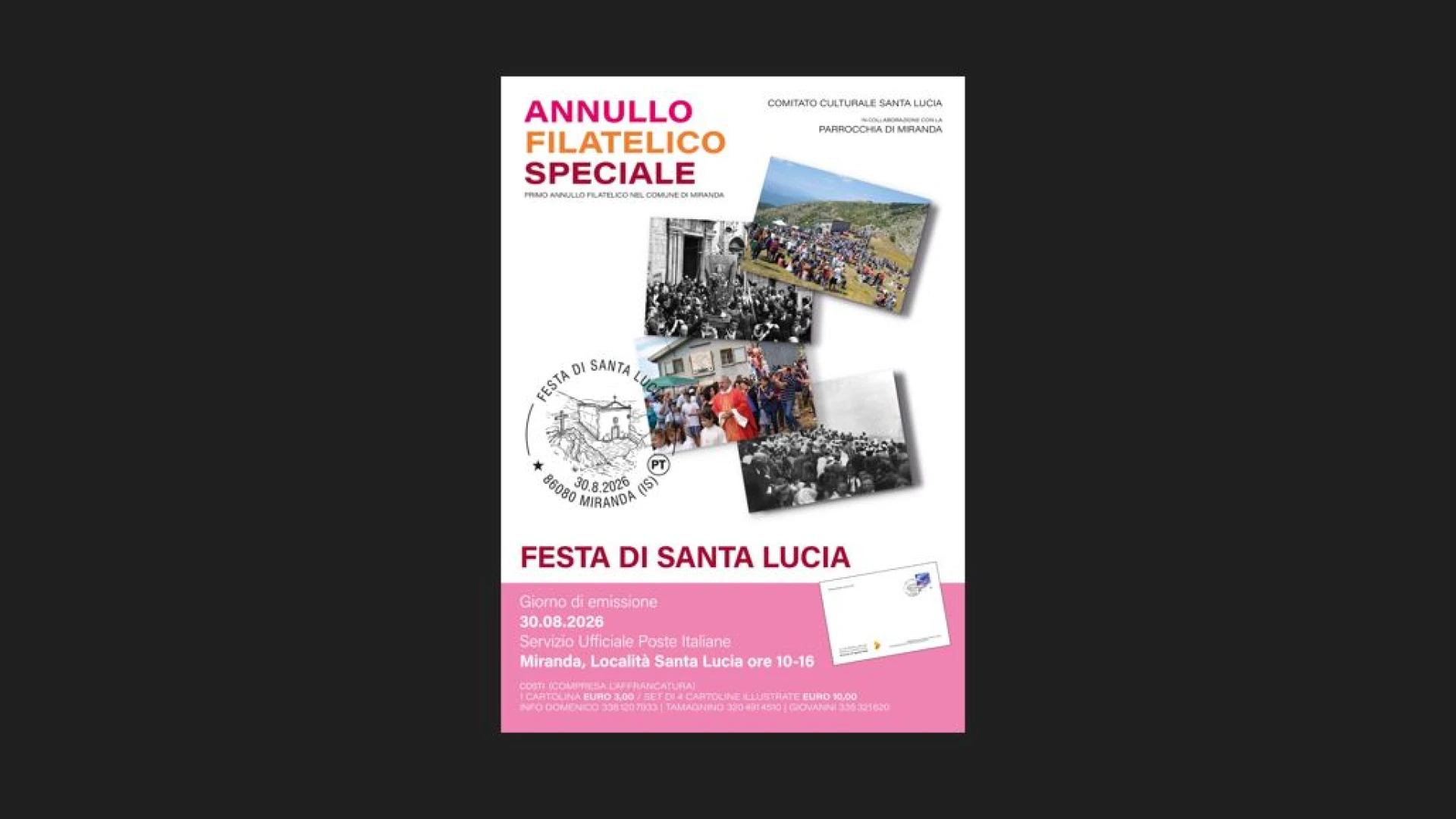 Miranda: un timbro postale speciale per la festa di Santa Lucia. Il primo annullo filatelico della storia comunale.