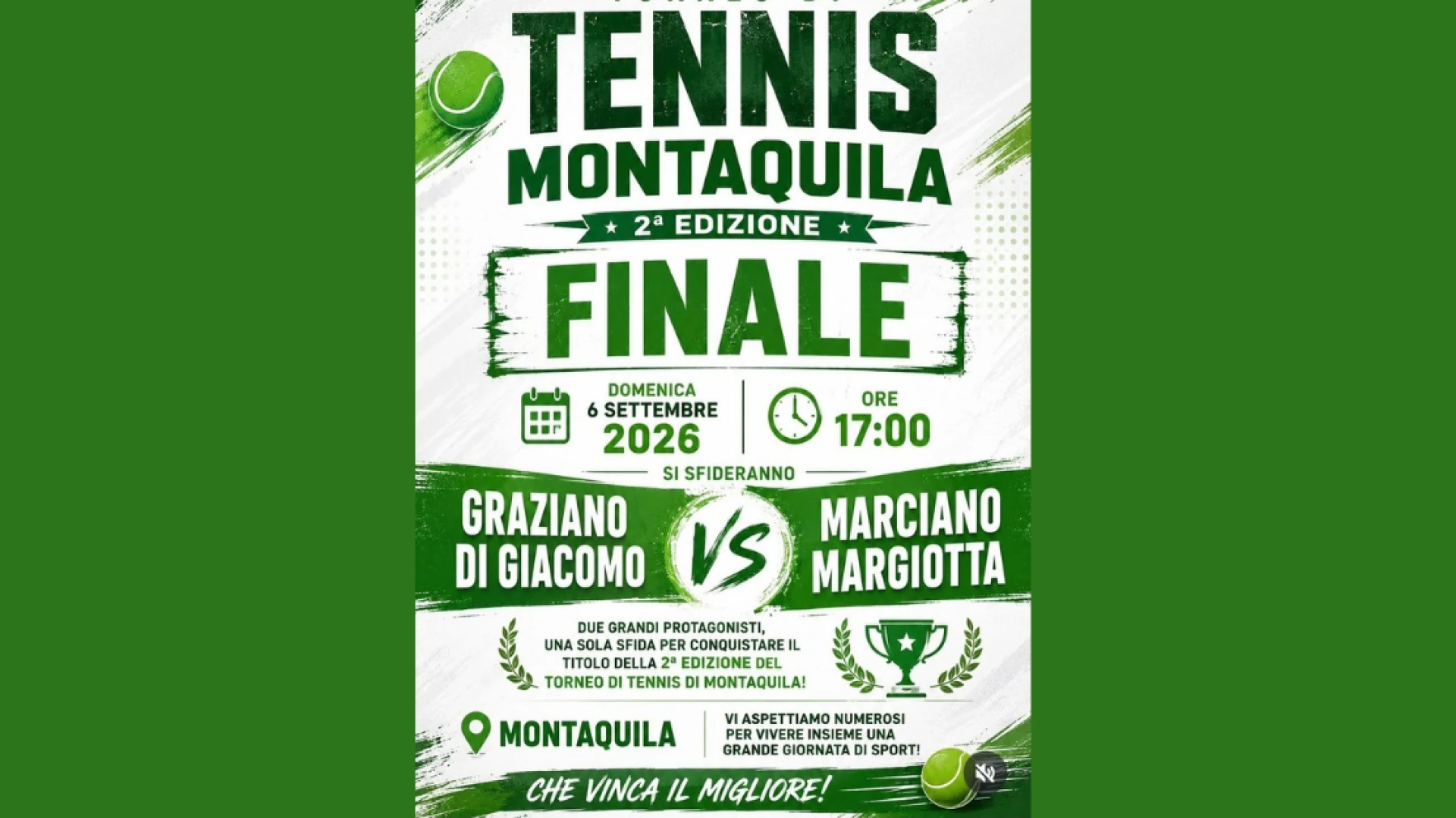 Grande attesa a Montaquila per la finale del torneo di tennis: Di Giacomo contro Margiotta