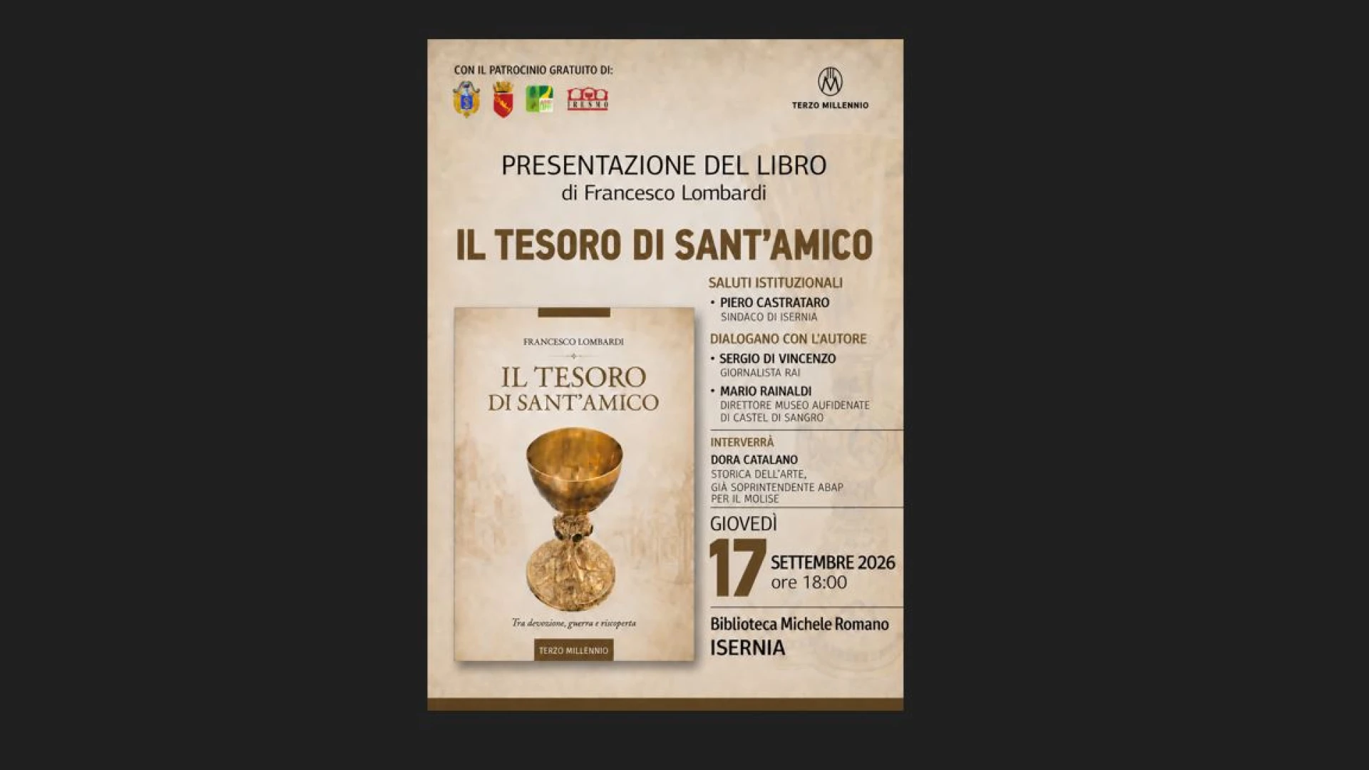 A Isernia la presentazione de Il Tesoro di Sant’Amico, il libro di Francesco Lombardi