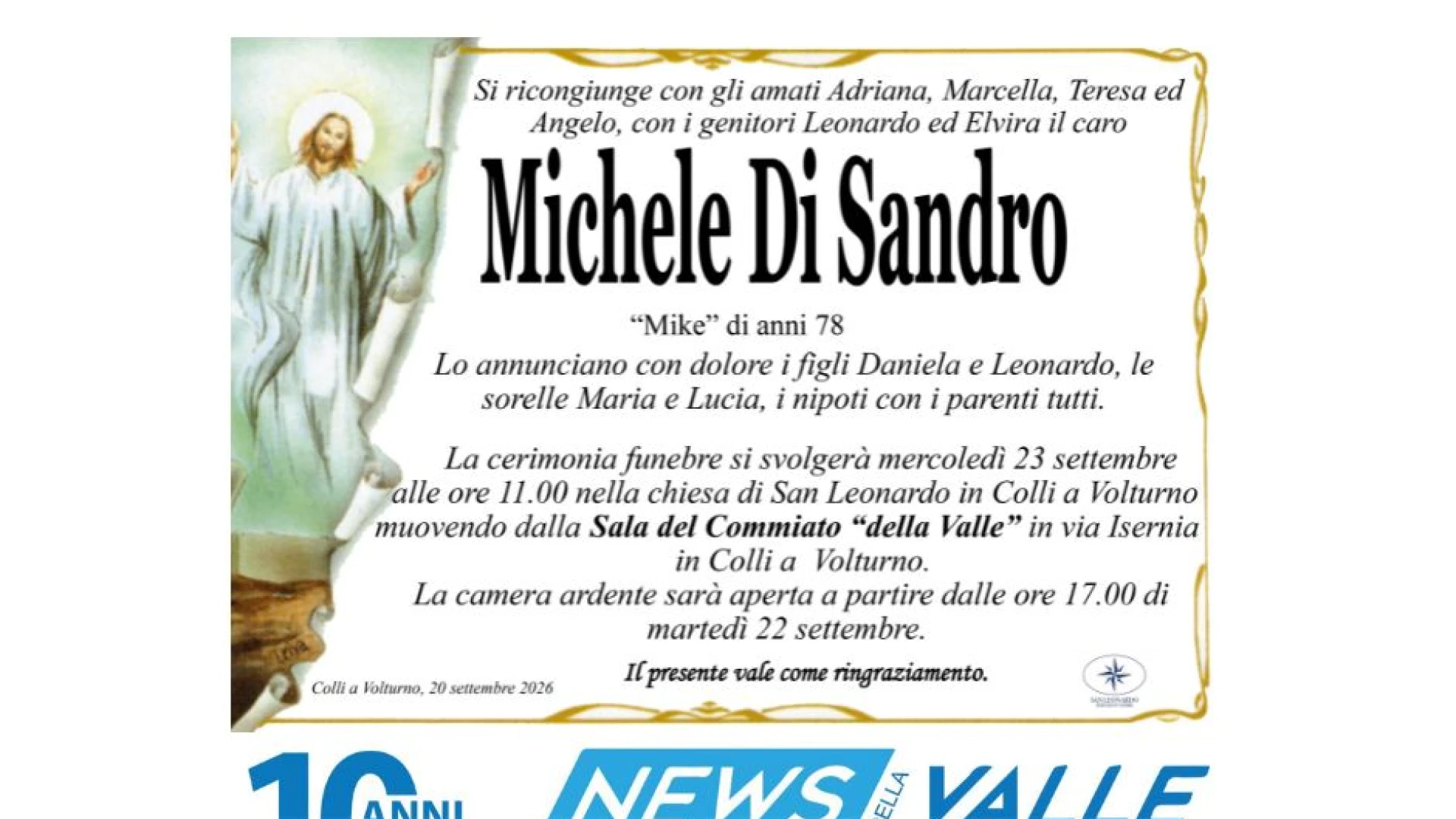 Colli a Volturno: lutto in paese per la scomparsa di Michele Di Sandro detto “Mike”.