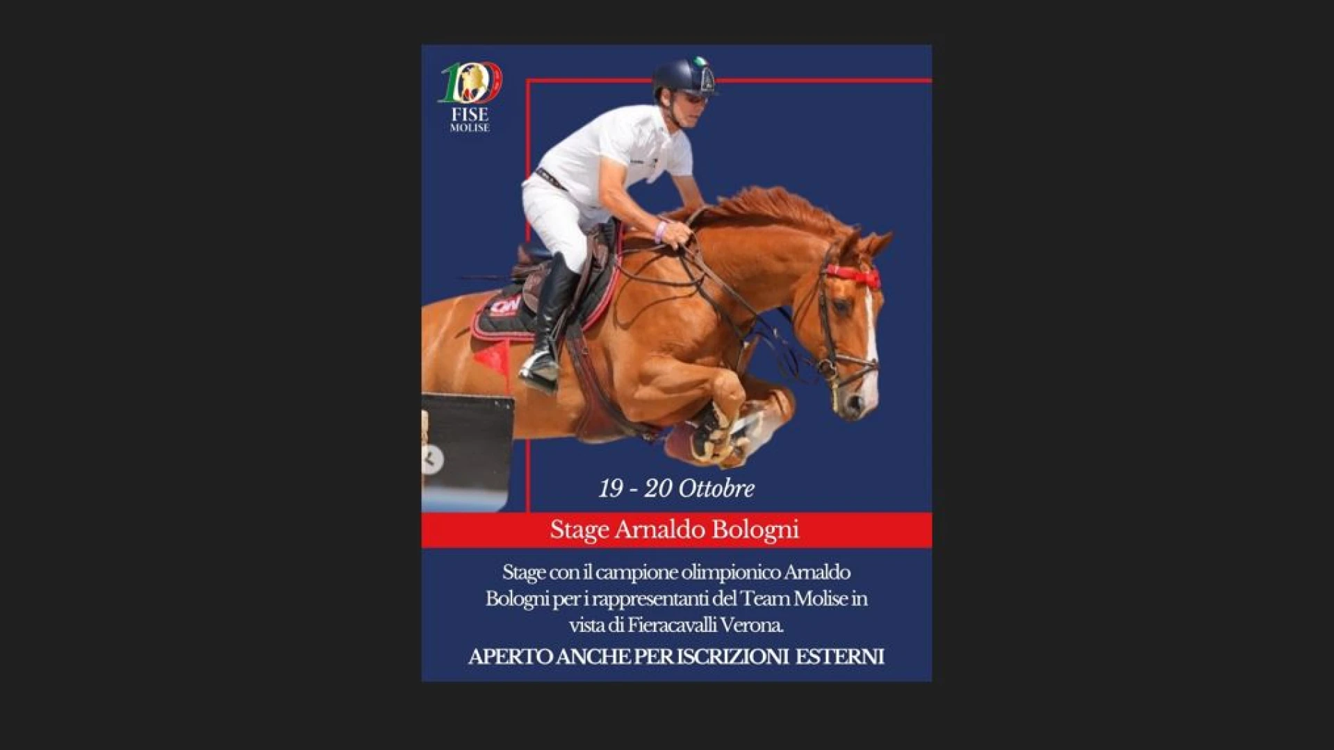 Equitazione: il campione olimpico Arnaldo Bologni ad Isernia il 19 e 20 ottobre per uno stage formativo.