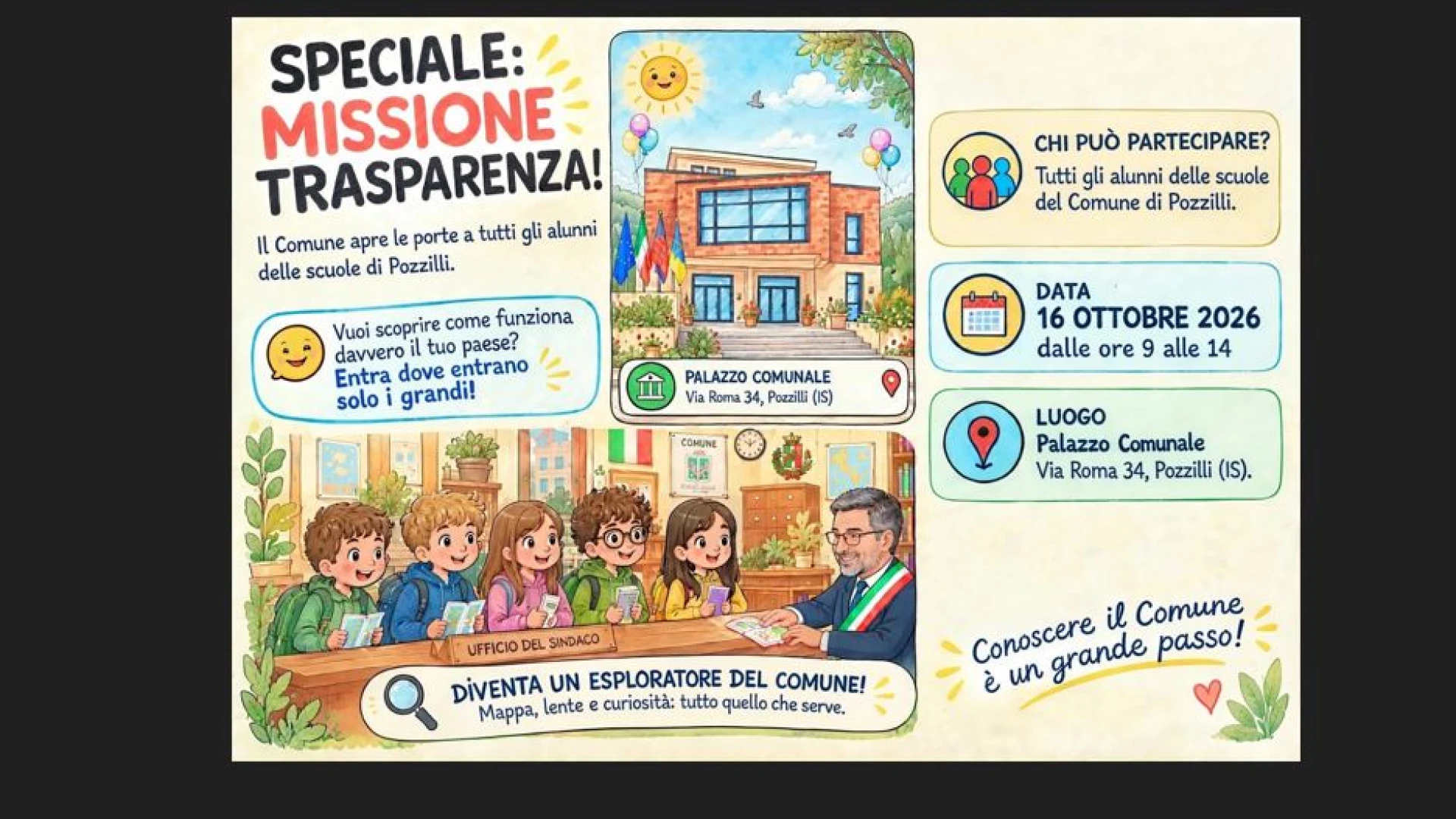 Pozzilli: il comune apre le porte ai bambini con “MISSIONE TRASPARENZA”.