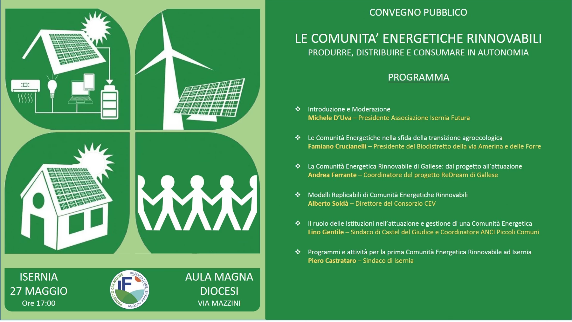 Isernia: “Le Comunità energetiche rinnovabili”. Il prossimo 27 maggio il convegno promosso dall’Associazione Isernia Futura.