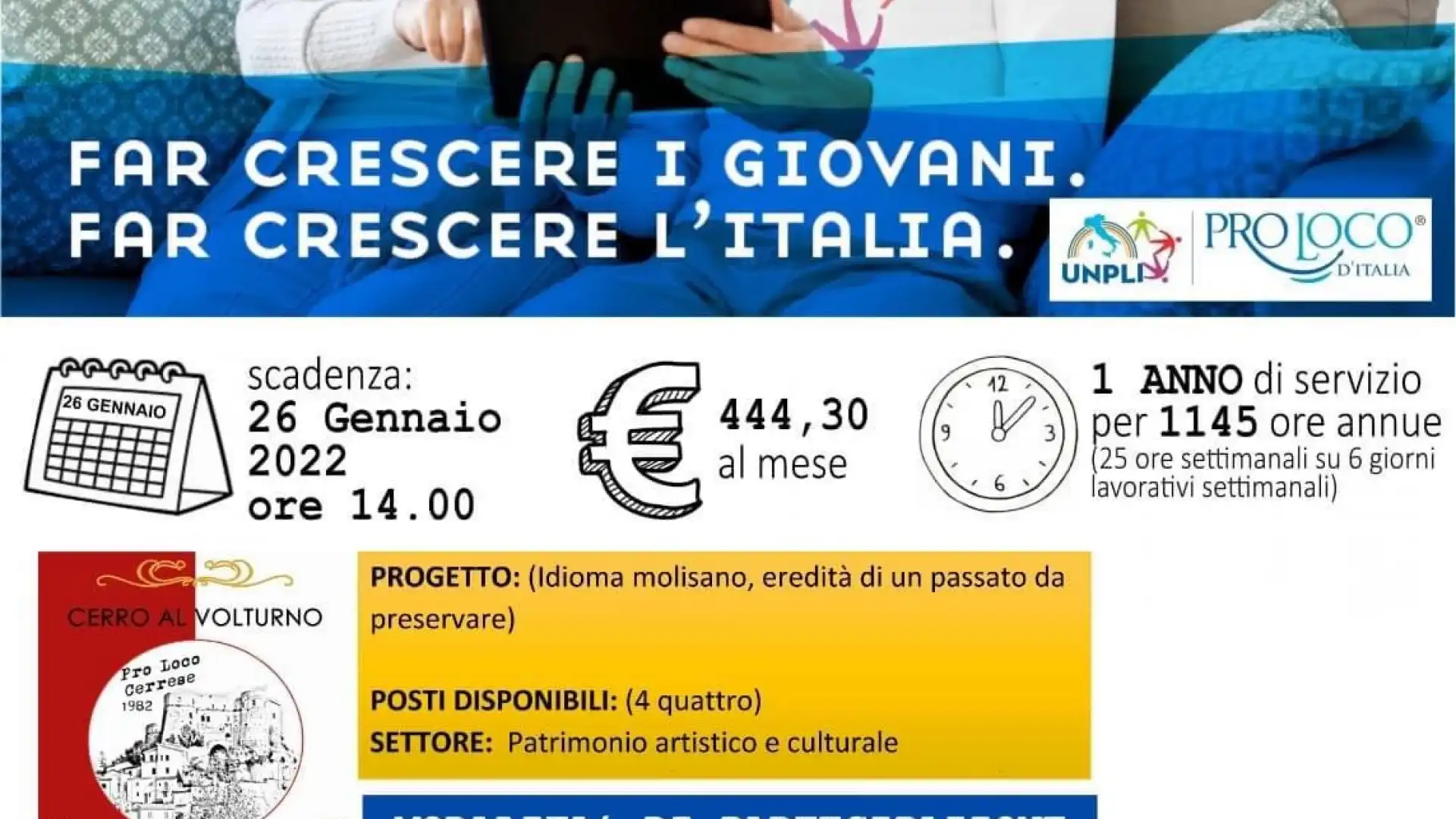 Cerro al Volturno: Servizio Civile nazionale, la Pro Loco Cerrese 1982 accreditata per il secondo anno consecutivo.