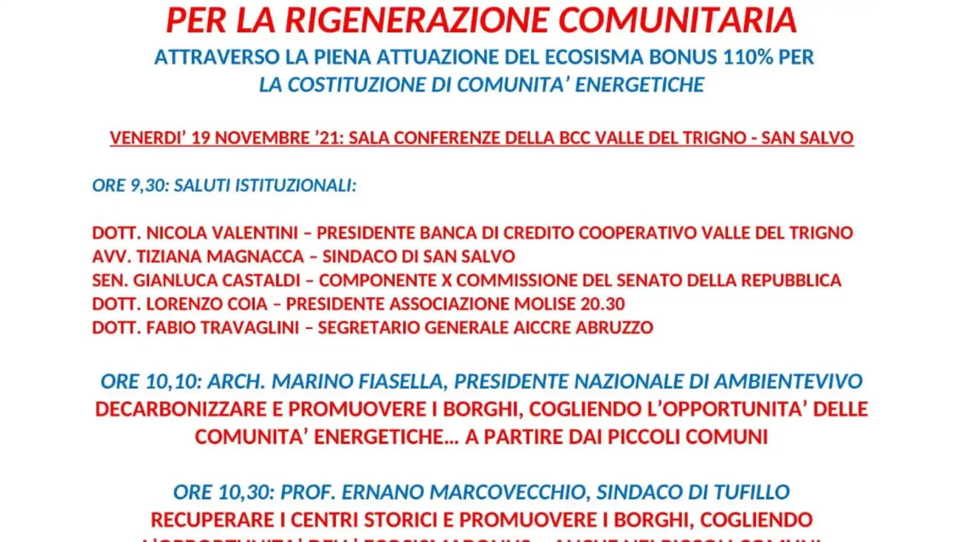 Alla BCC di San Salvo convegno sulla rigenerazione comunitaria. Consulta il programma