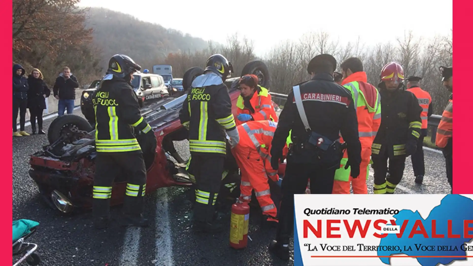 Castelpetroso: auto si ribalta sulla statale 17. Sul posto i Vigili del Fuoco. Due i feriti.