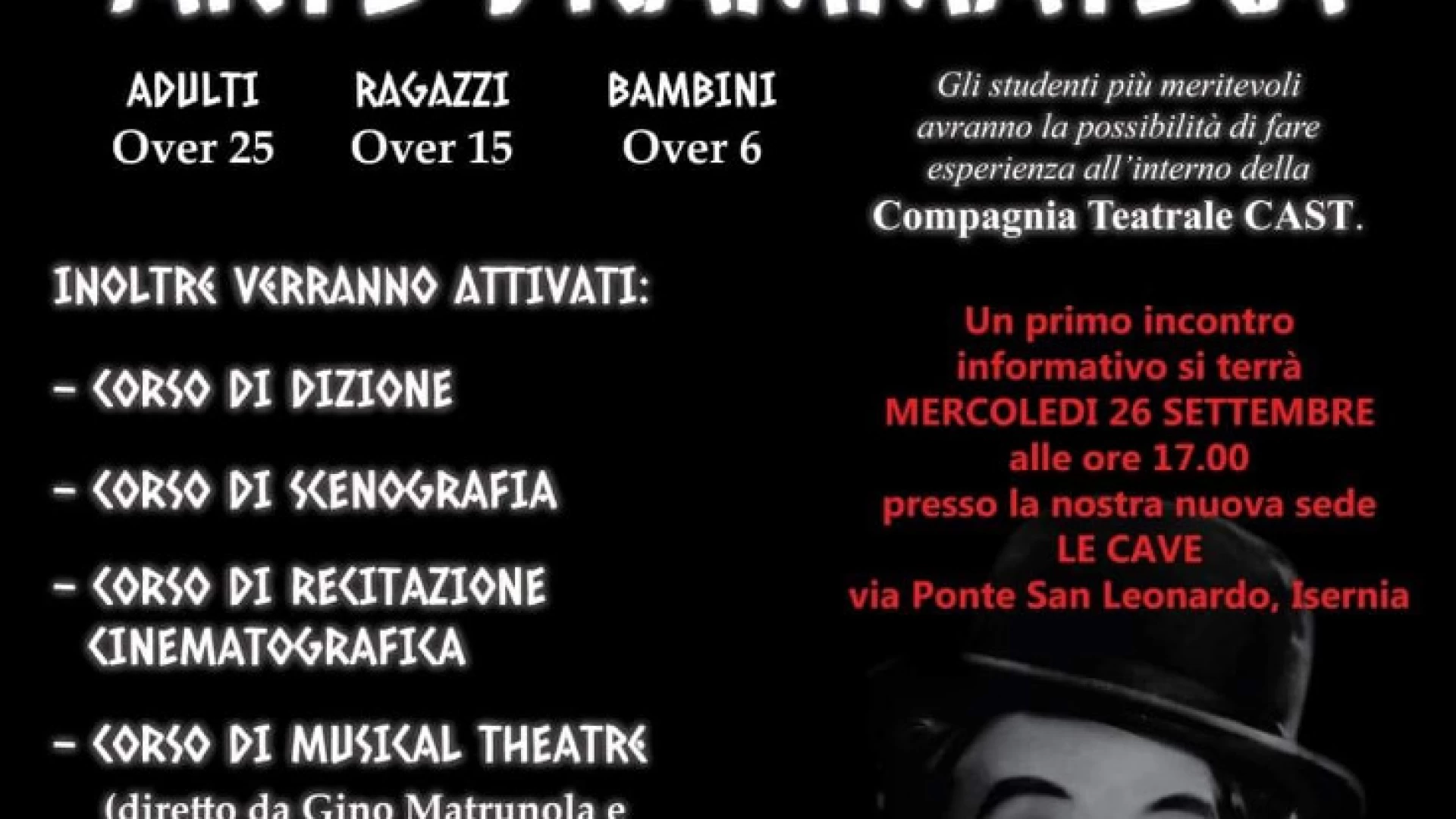 Isernia: Nuova sede e nuova offerta formativa per la compagnia teatrale Cast. Da ottobre al via i corsi per aspiranti artisti locali.