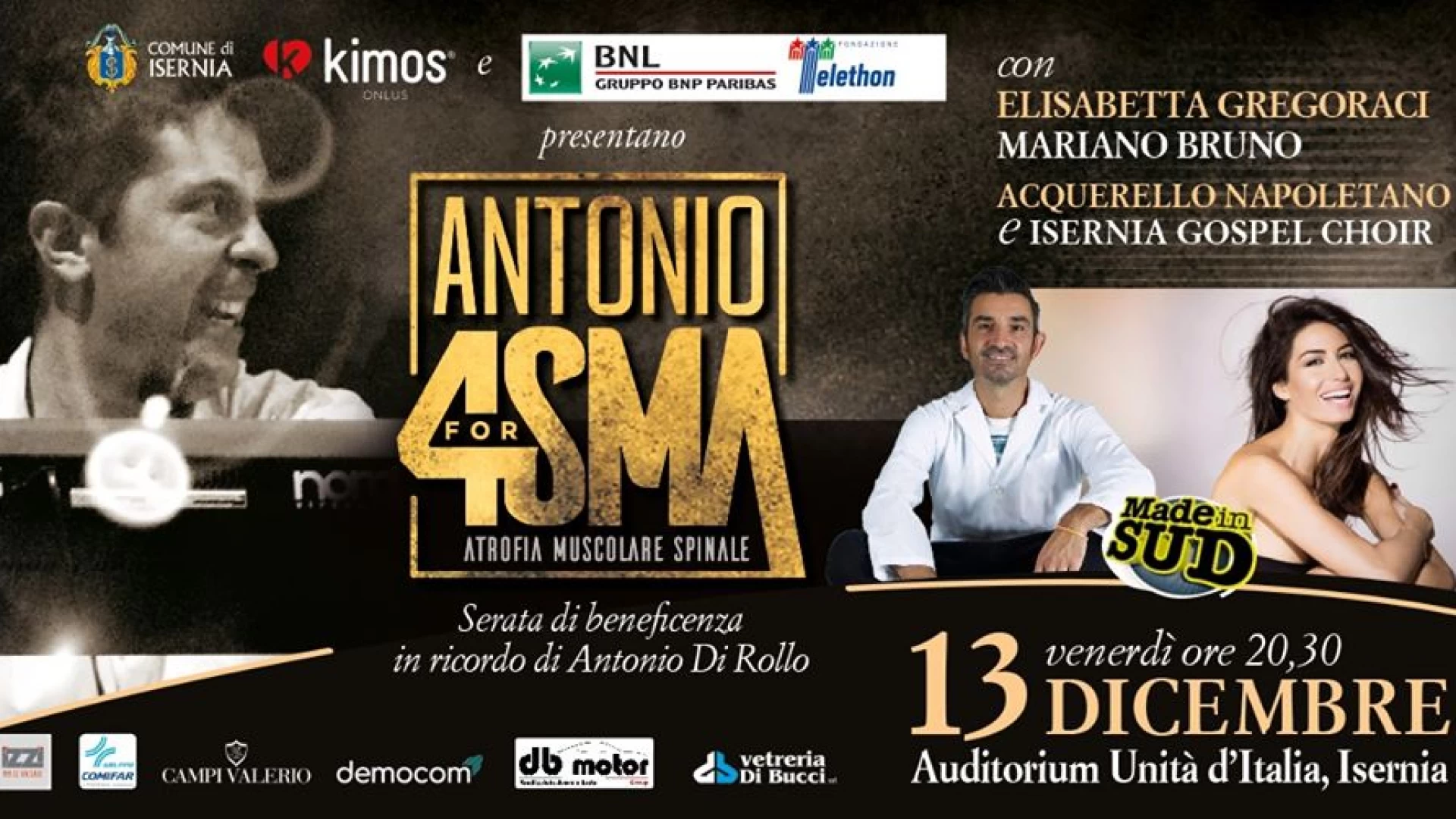 Isernia: Antonio 4 SMA, la maratona di Telethon in città”. L’evento in programma venerdì 13 dicembre.