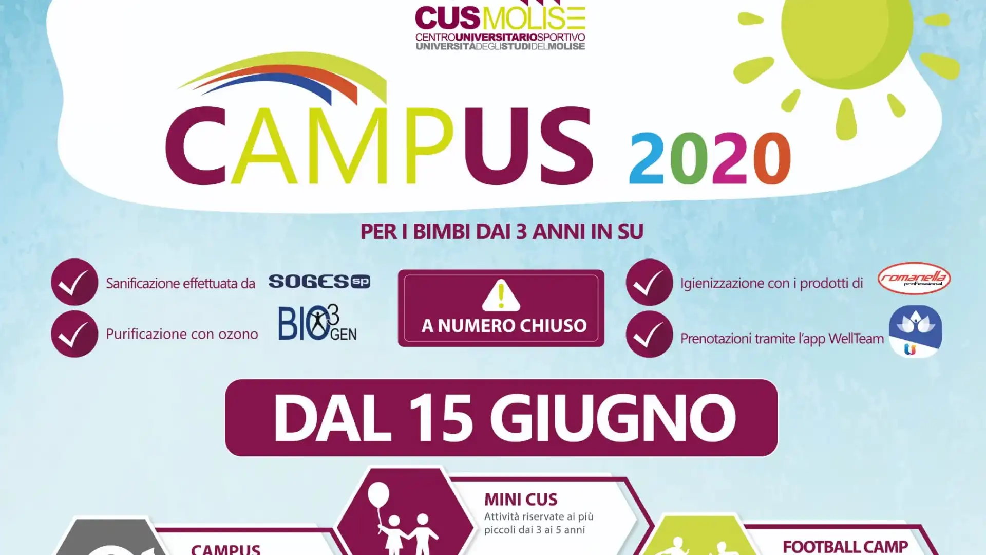 Cus Molise, lunedì 15 giugno parte il campus estivo.