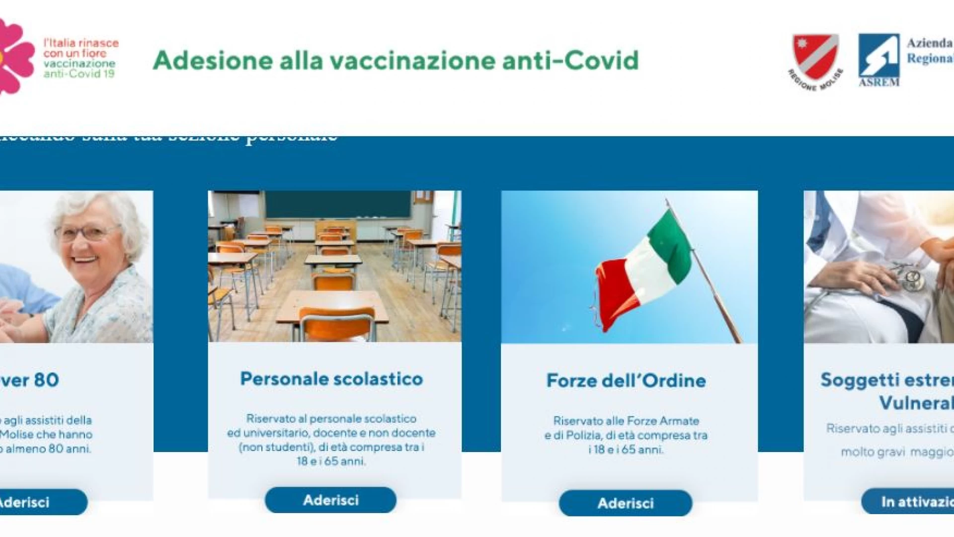 Molise: a breve l’attivazione delle vaccinazioni sul sito apposito per le categorie fragili.