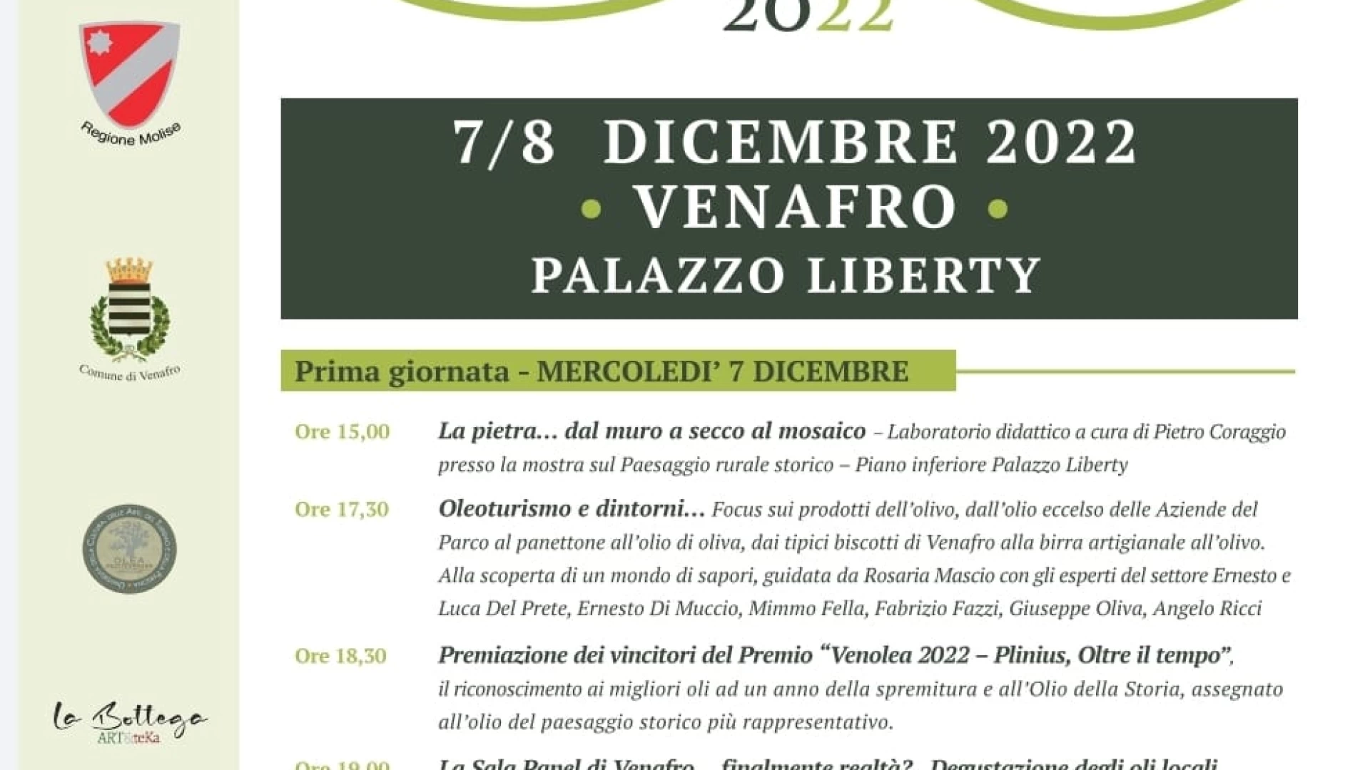 Venòlea 2022. Torna il festival dell’Olio e dell’Olivo di Venafro. Appuntamento il 7 e 8 dicembre. Il programma completo.