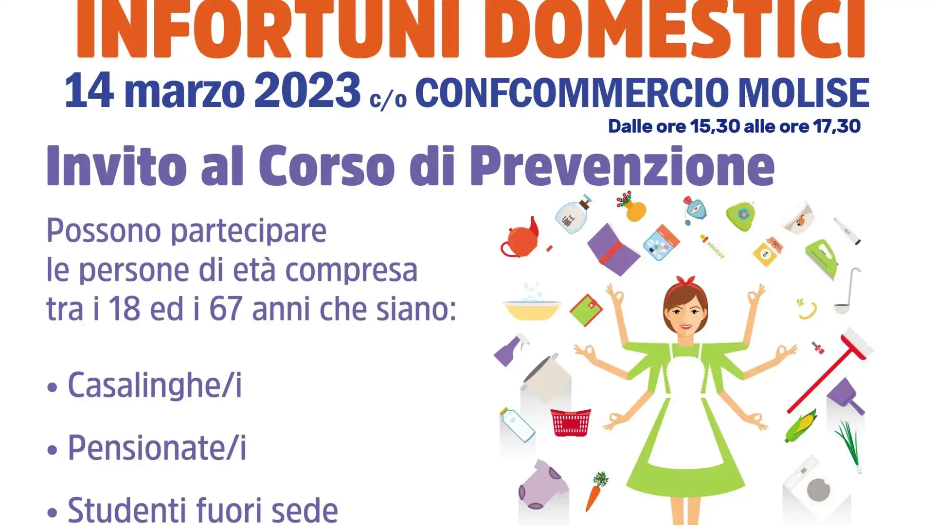 INAIL, Federcasalinghe e Confcommercio Molise: corso gratuito per la prevenzione contro gli infortuni domestici