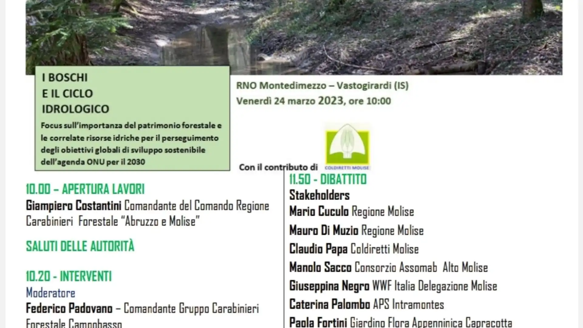 Giornata internazionale delle Foreste e dell'Acqua, I Carabinieri Forestali la celebrano a Montedimezzo