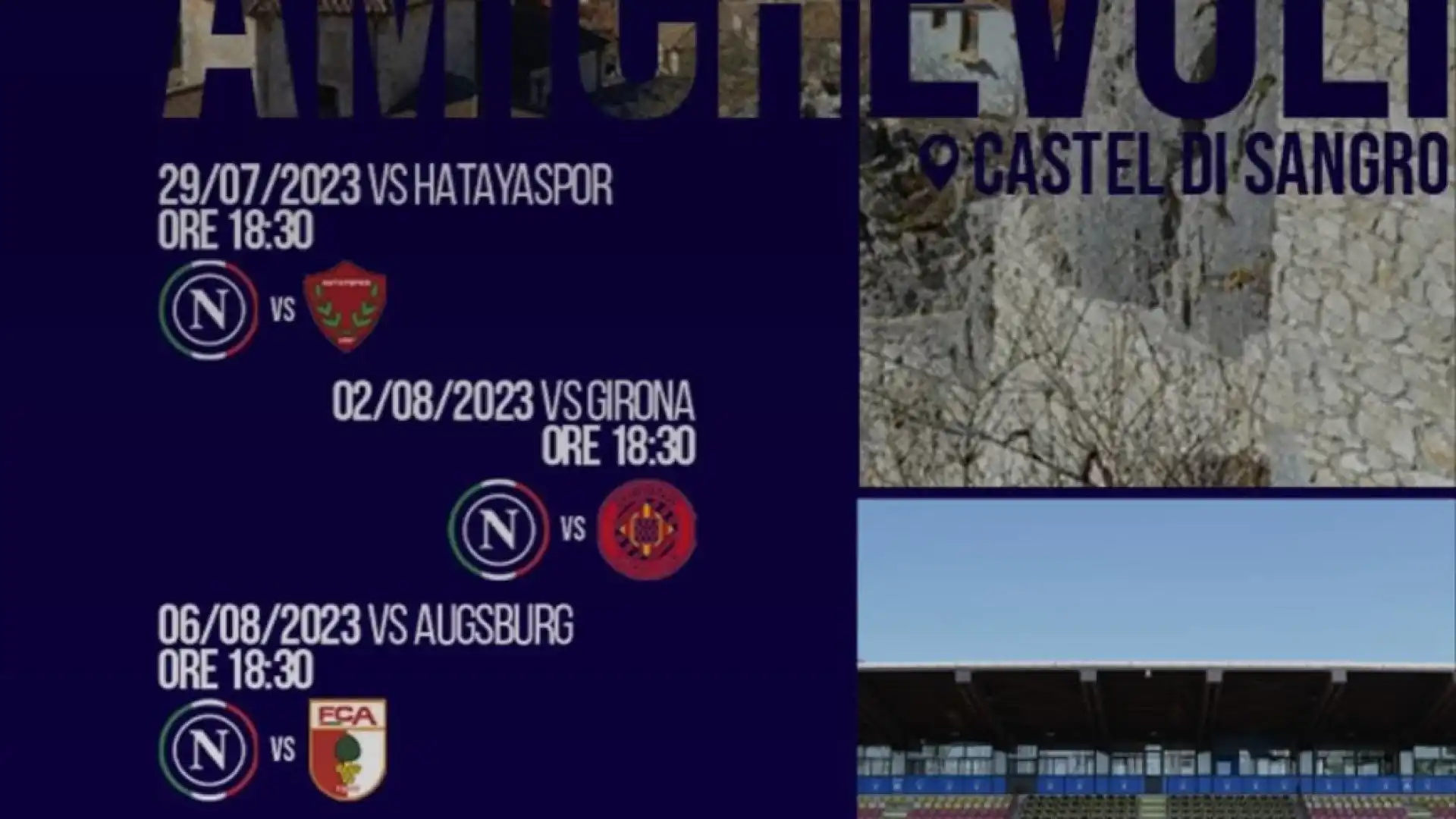 Castel Di Sangro: il programma completo delle amichevoli in ritiro. In vendita da martedì 25 luglio i tagliandi. Ultima sfida non svelata quella dell'11 Apollon Limassol, squadra cipriota.