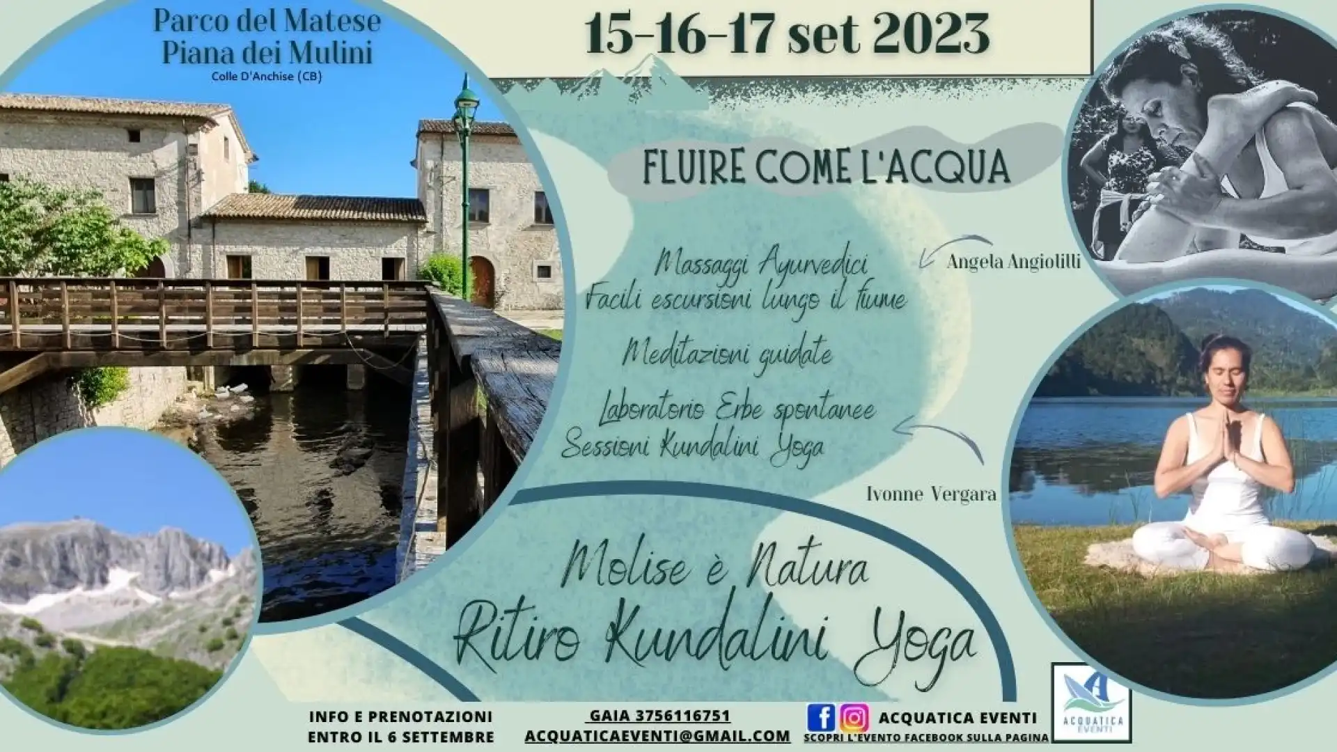 Ritiro Kundalini Yoga, il 15-16-17 settembre appuntamento presso la Piana dei Mulini a Colle D’Anchise. Evento organizzato da Acquatica eventi Asd.